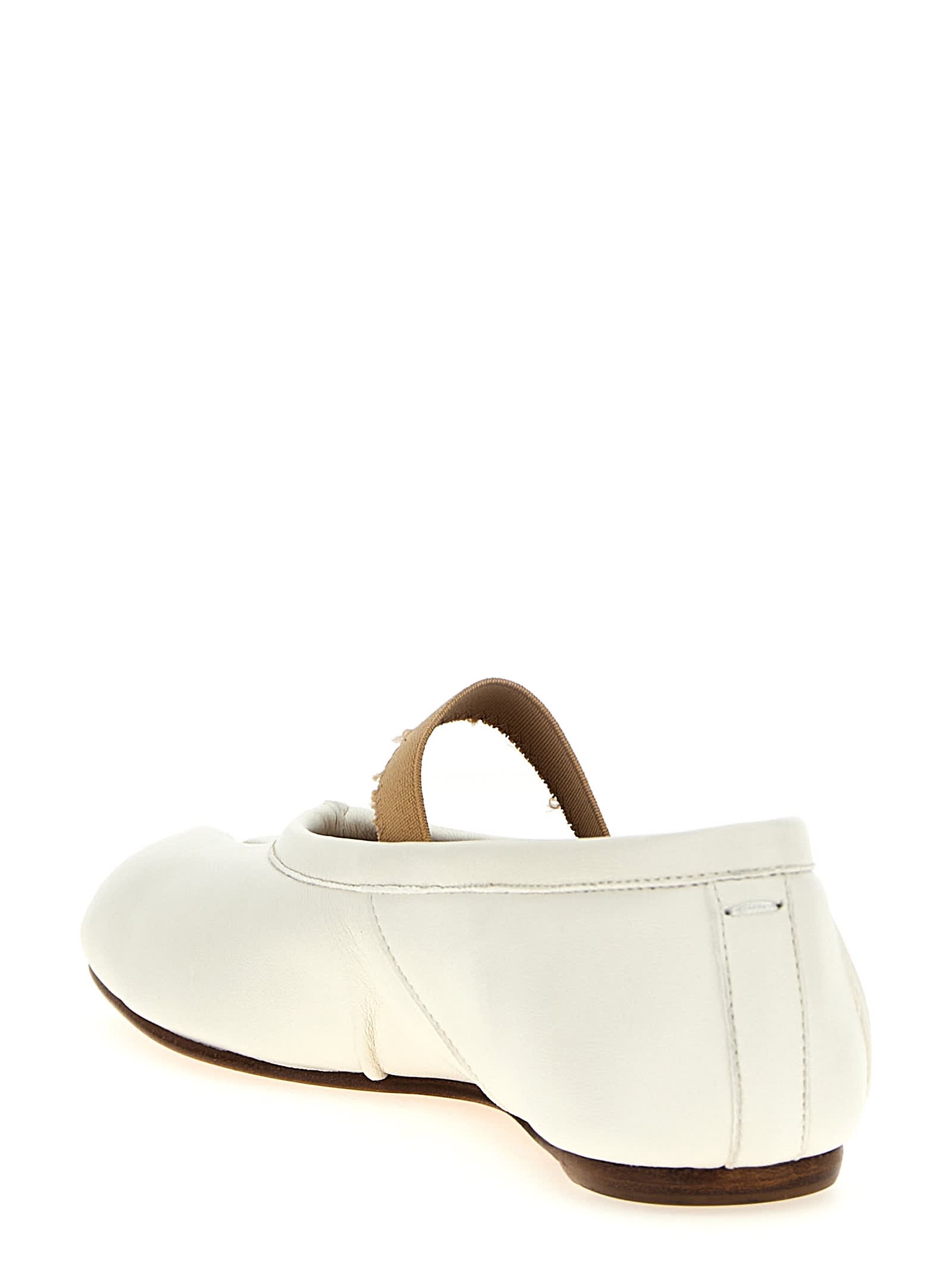 Maison Margiela Tabi Split-toe Leather Ballet Flats In White