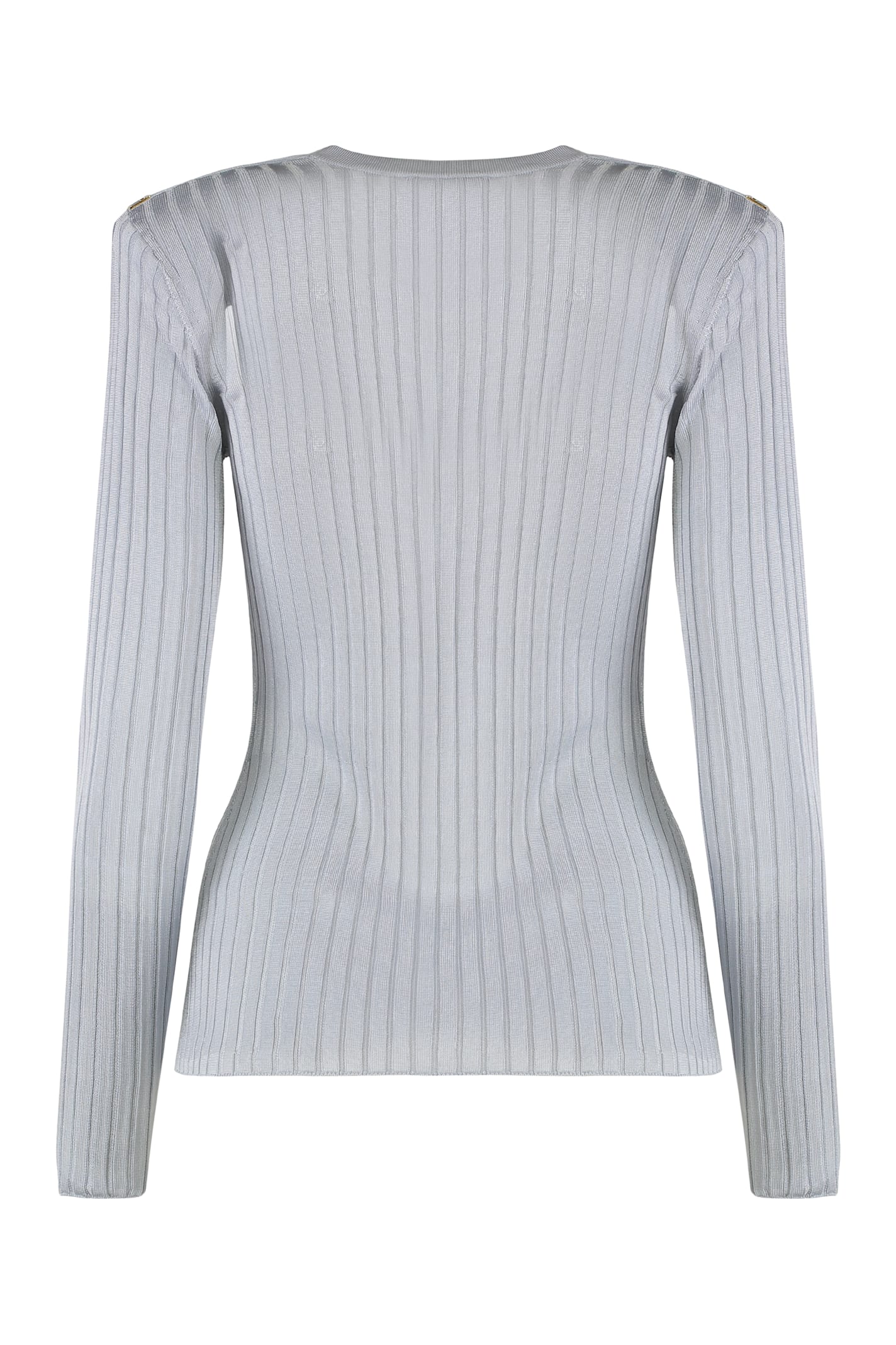 Elisabetta Franchi Ribbed Padded-shoulders Top In Gray