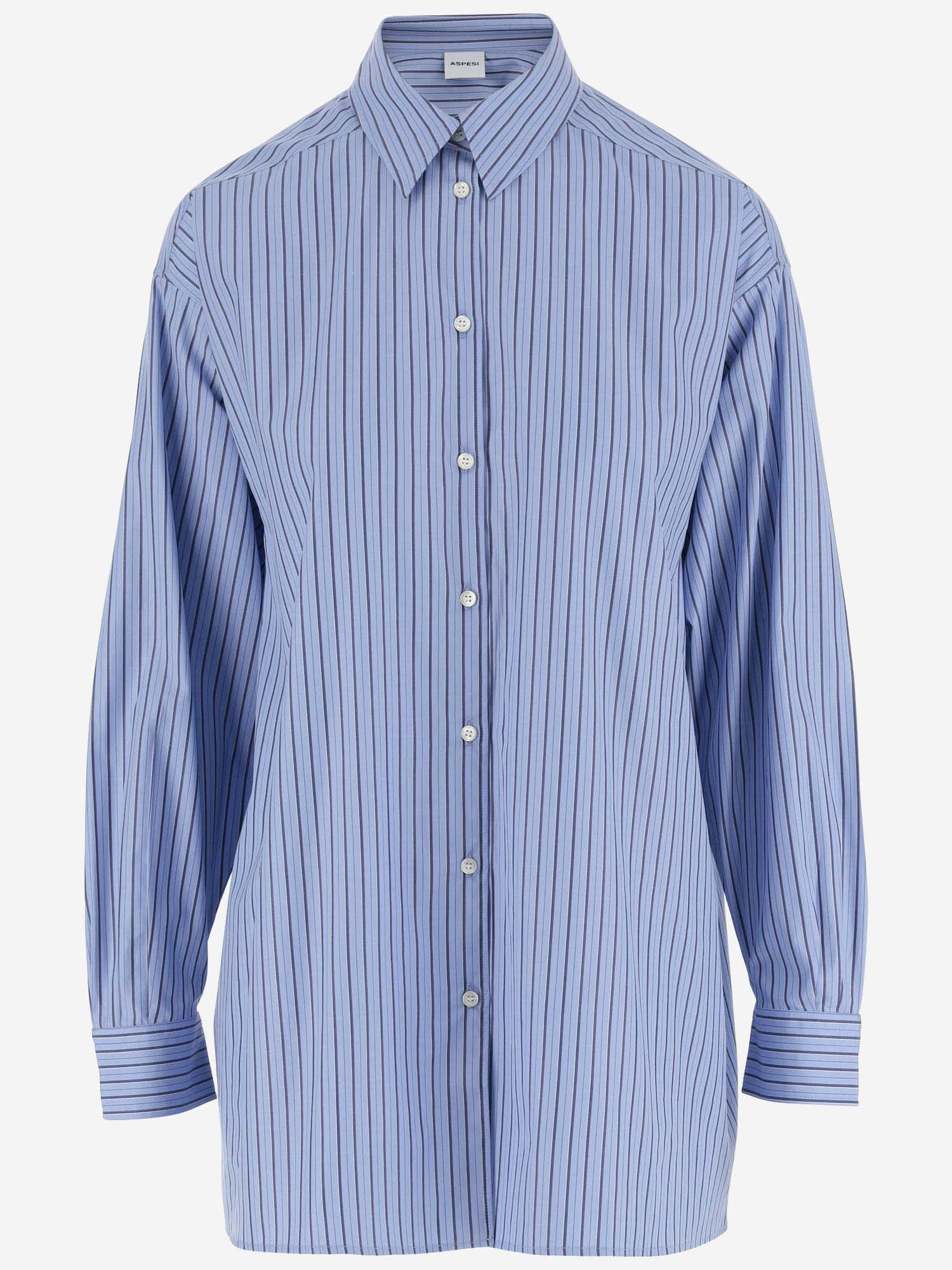 Aspesi Cotton Shirt With Striped Pattern In Riga Blu
