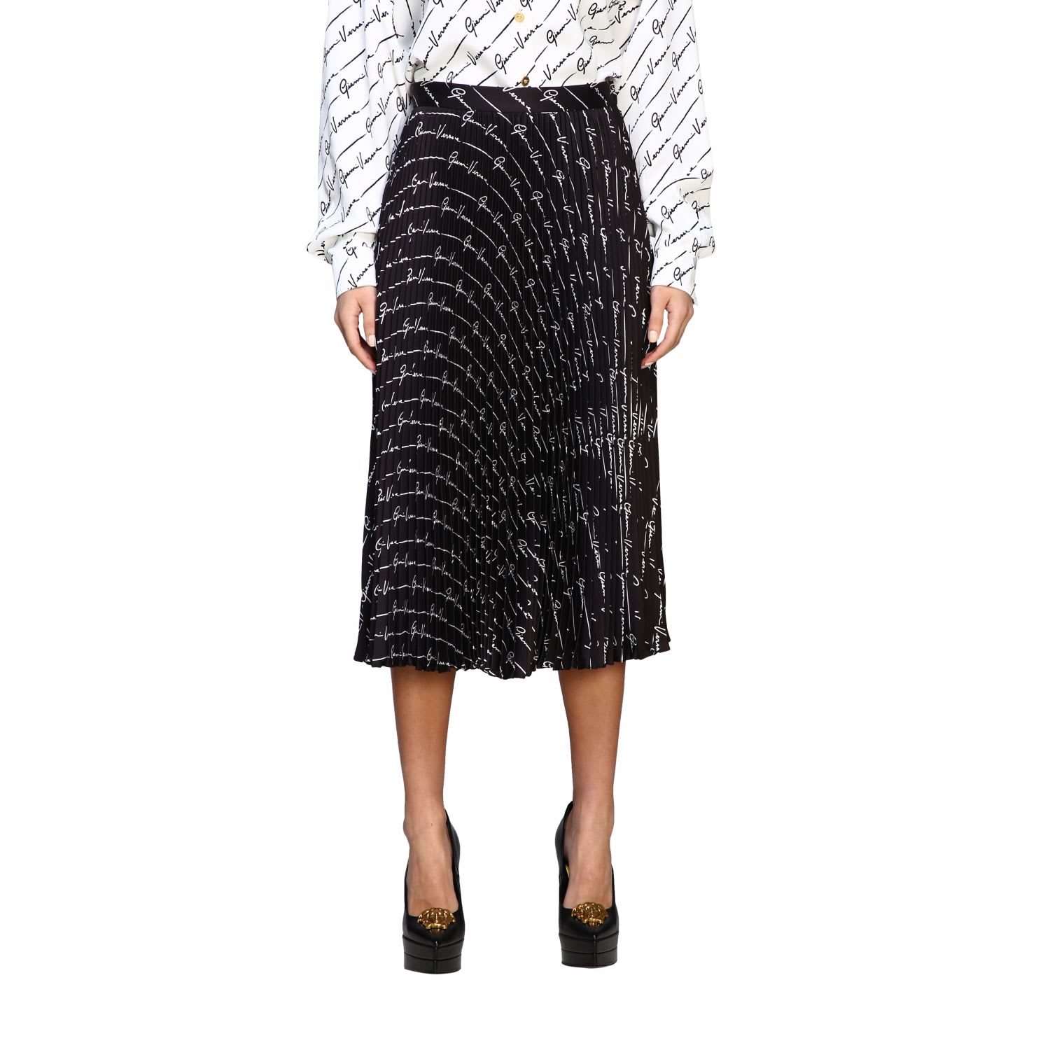 VERSACE PLEATED SKIRT WITH ALL OVER SIGNATURE,11235686