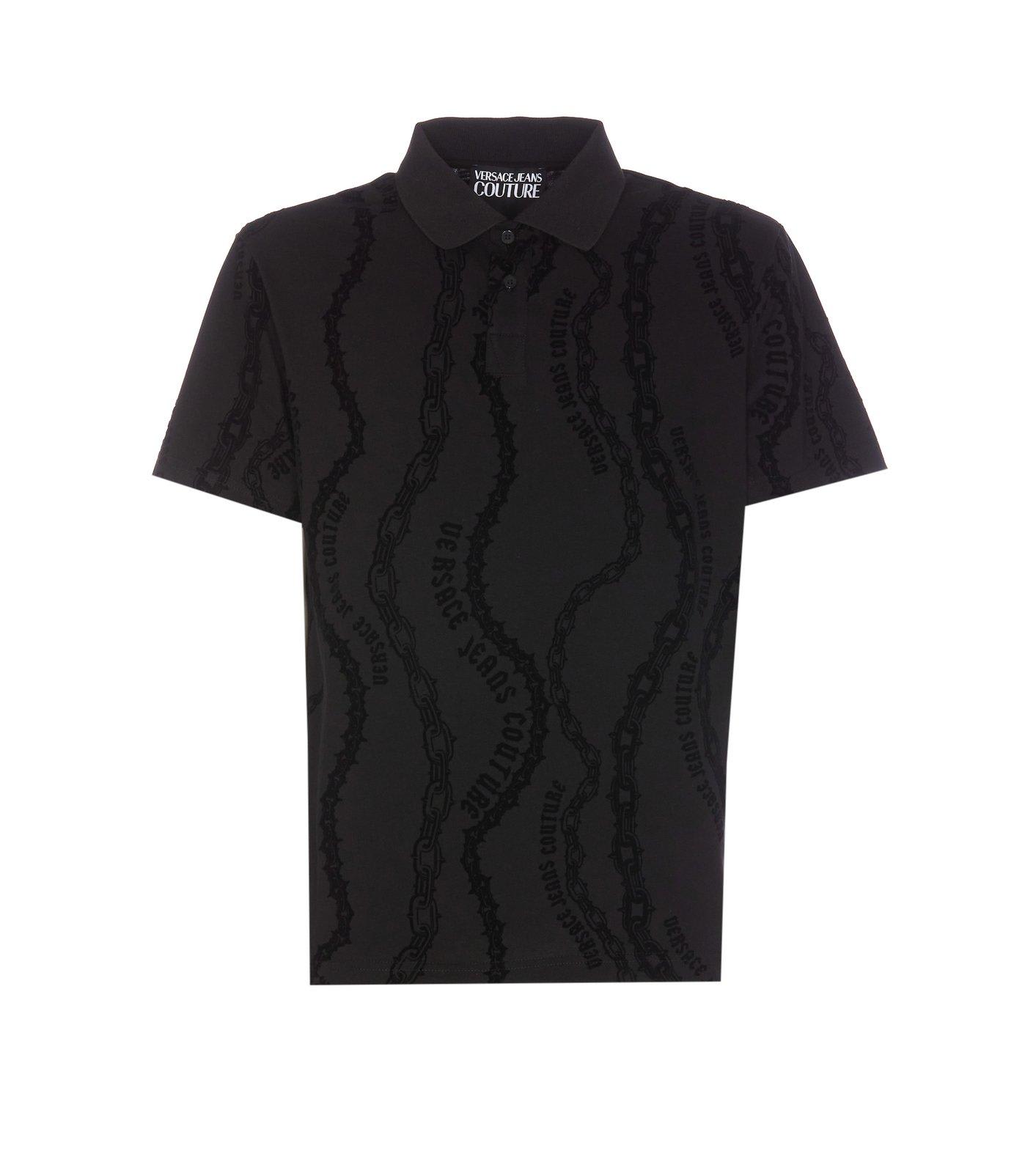 Shop Versace Jeans Couture Short Sleeved Jersey Polo Shirt In Black