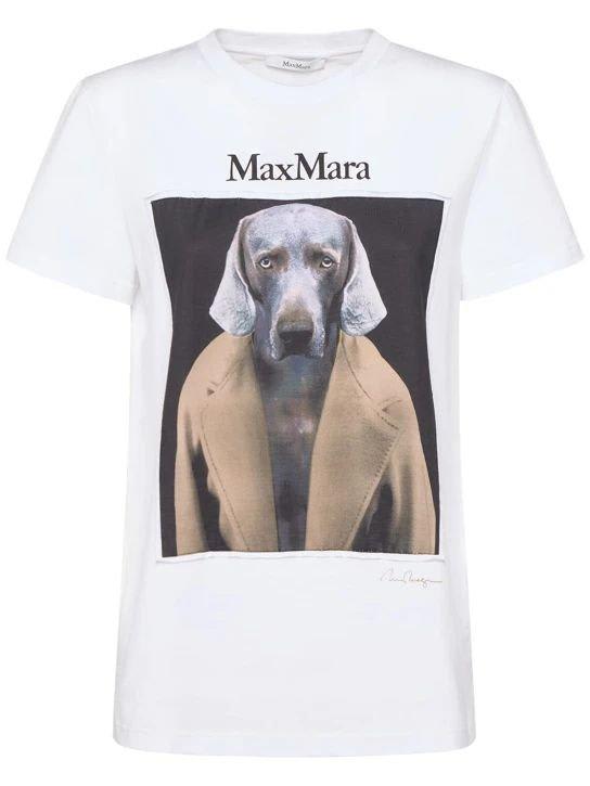 Shop Max Mara Graphic Printed Crewneck T-shirt In Bianco/cammello