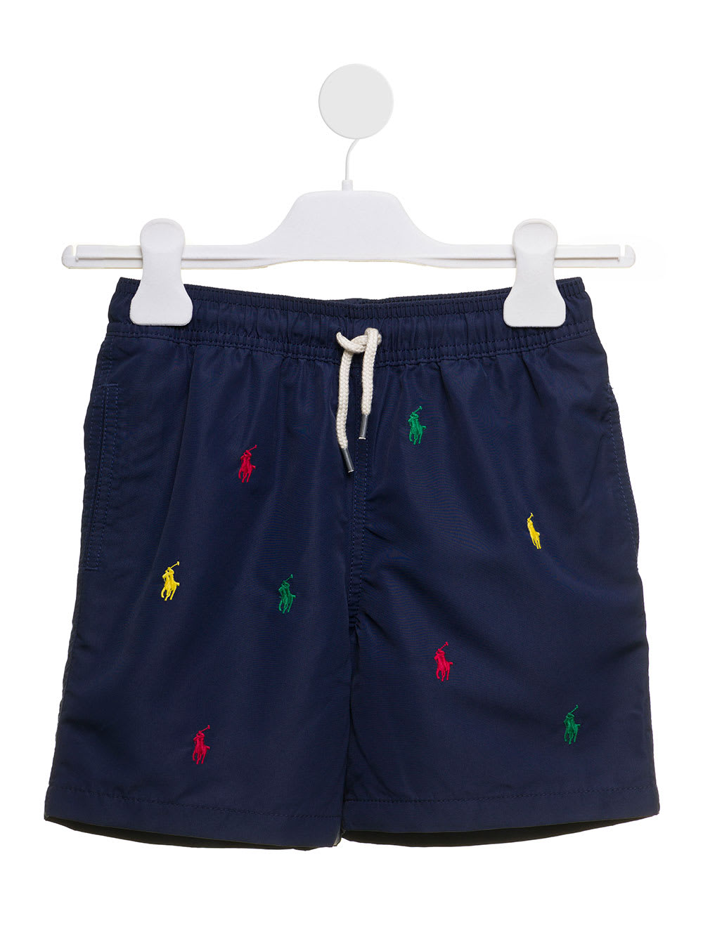 Polo Ralph Lauren Kids Boys Blue Nylon Swim Shorts With Multicolor Allover Logo