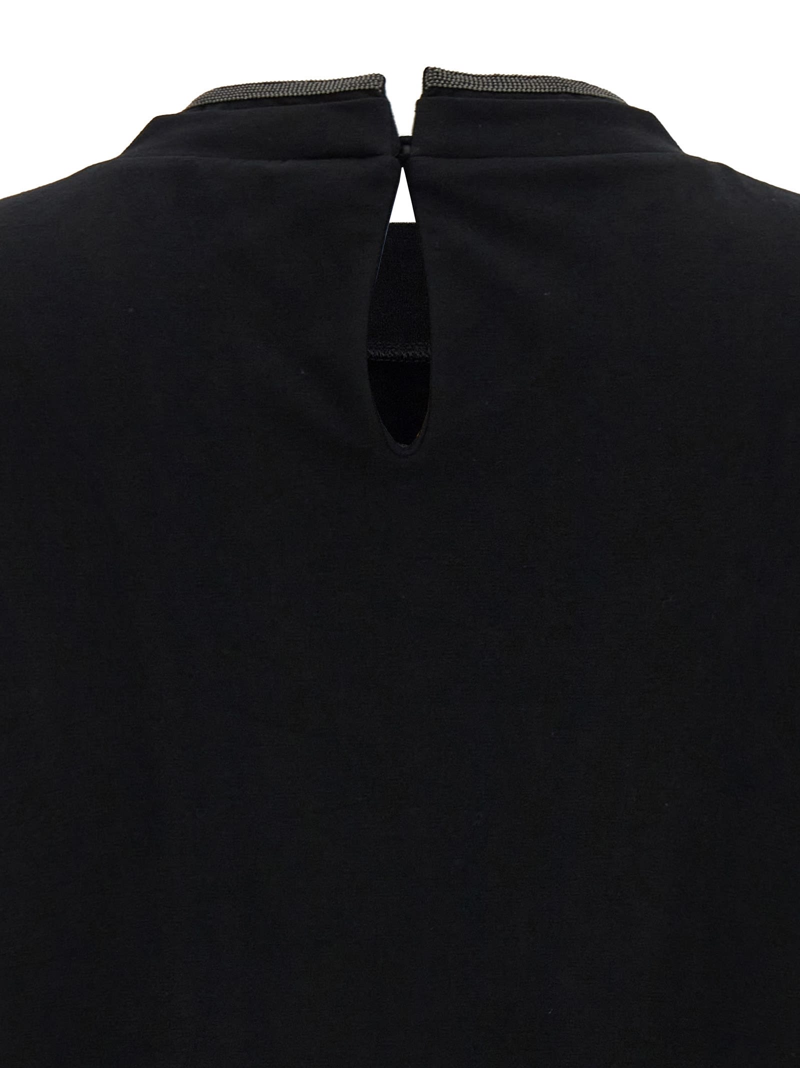 Brunello Cucinelli Short-sleeved T-shirt With Rolled Sleeves And Keyhole Detail In Black