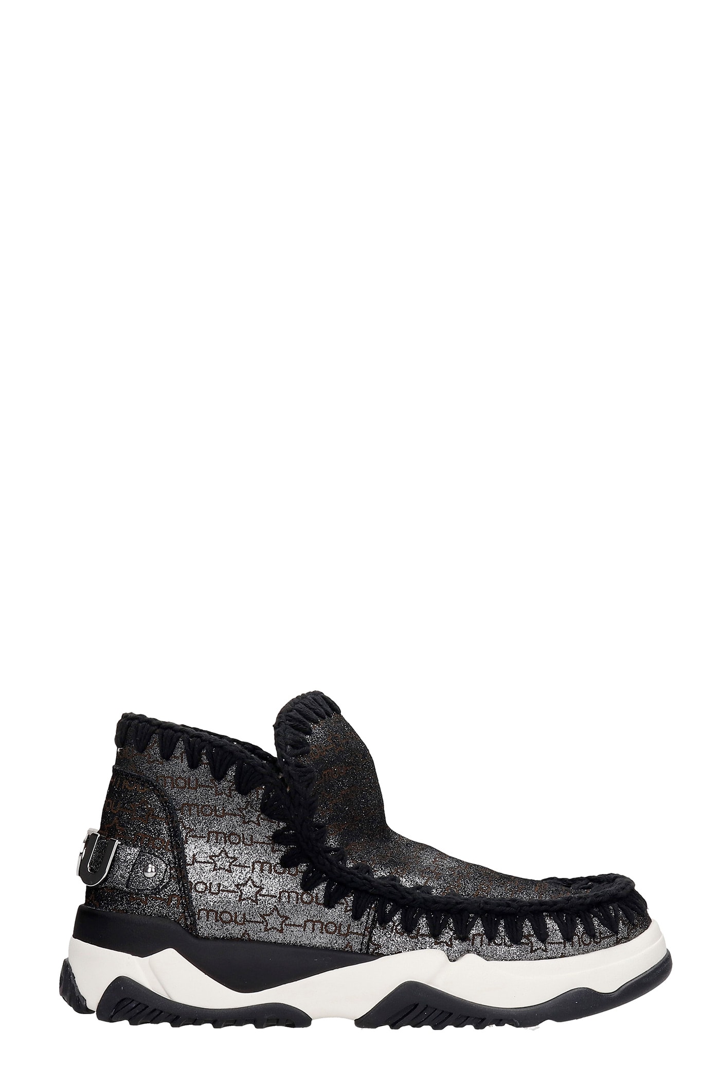 Mou Eskimo Trainer Low Heels Ankle Boots In Black Leather