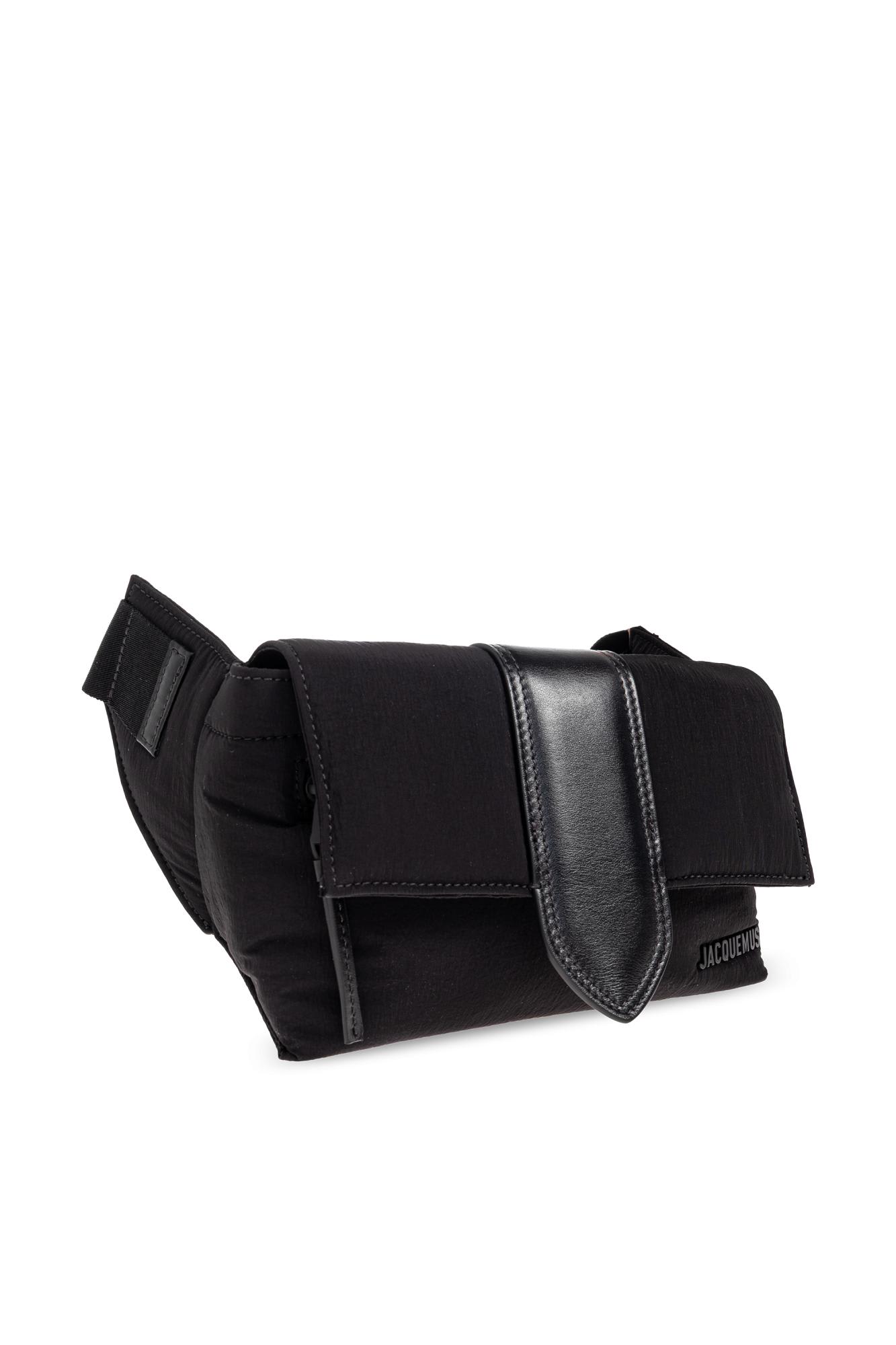 Jacquemus The Bambino Flap Bum Bag In Nylon With Smooth Leather Details In Black