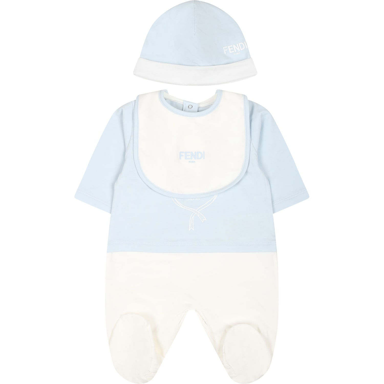 Shop Fendi Light Blue Babygrow Set For Baby Boy With  Emblem