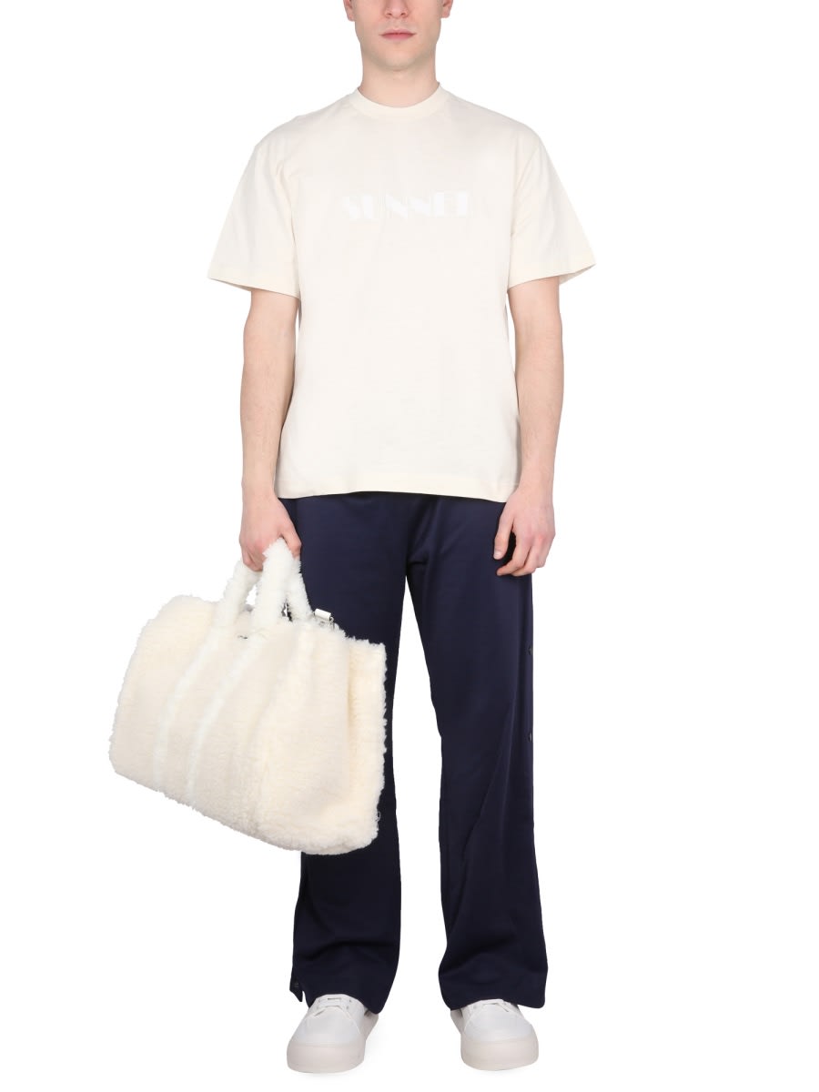 Sunnei Logo Print Crewneck T-shirt In Beige