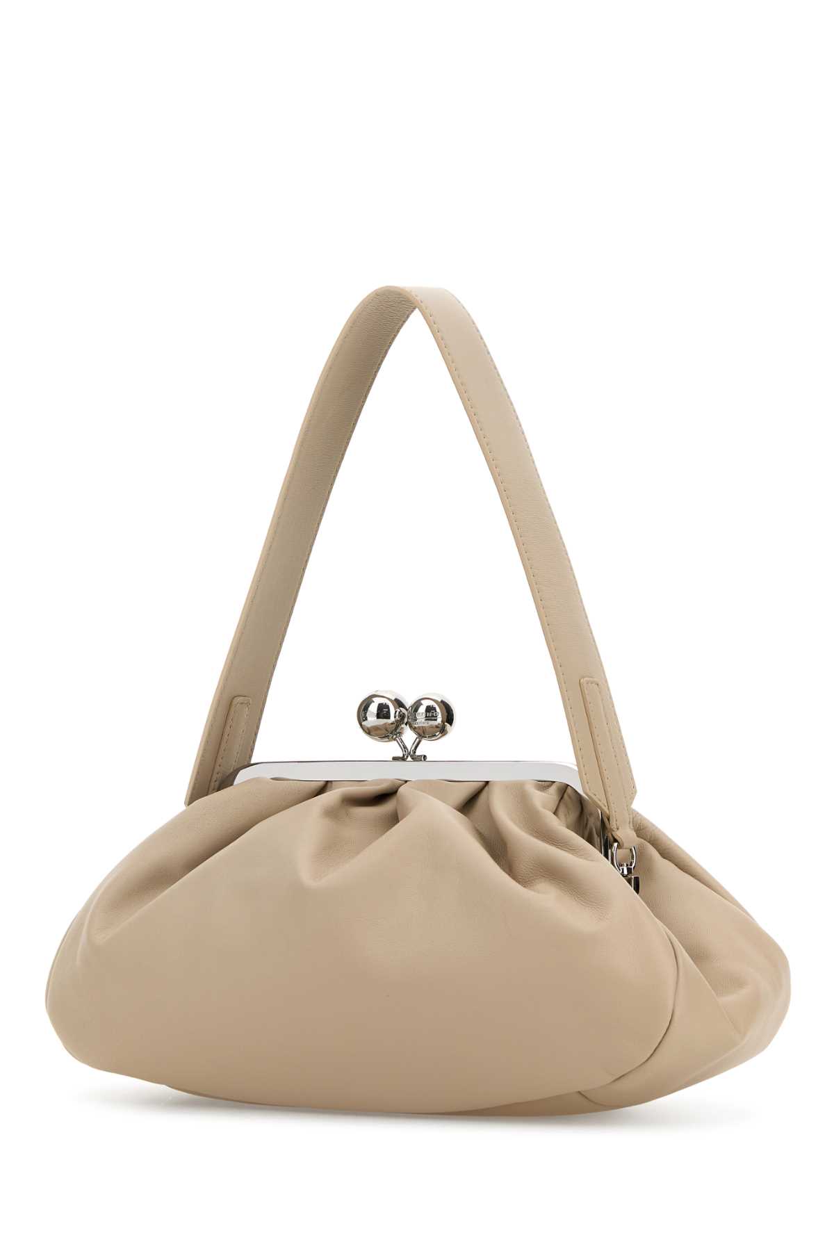 Weekend Max Mara Sand Leather Cubico Clutch In Naturale