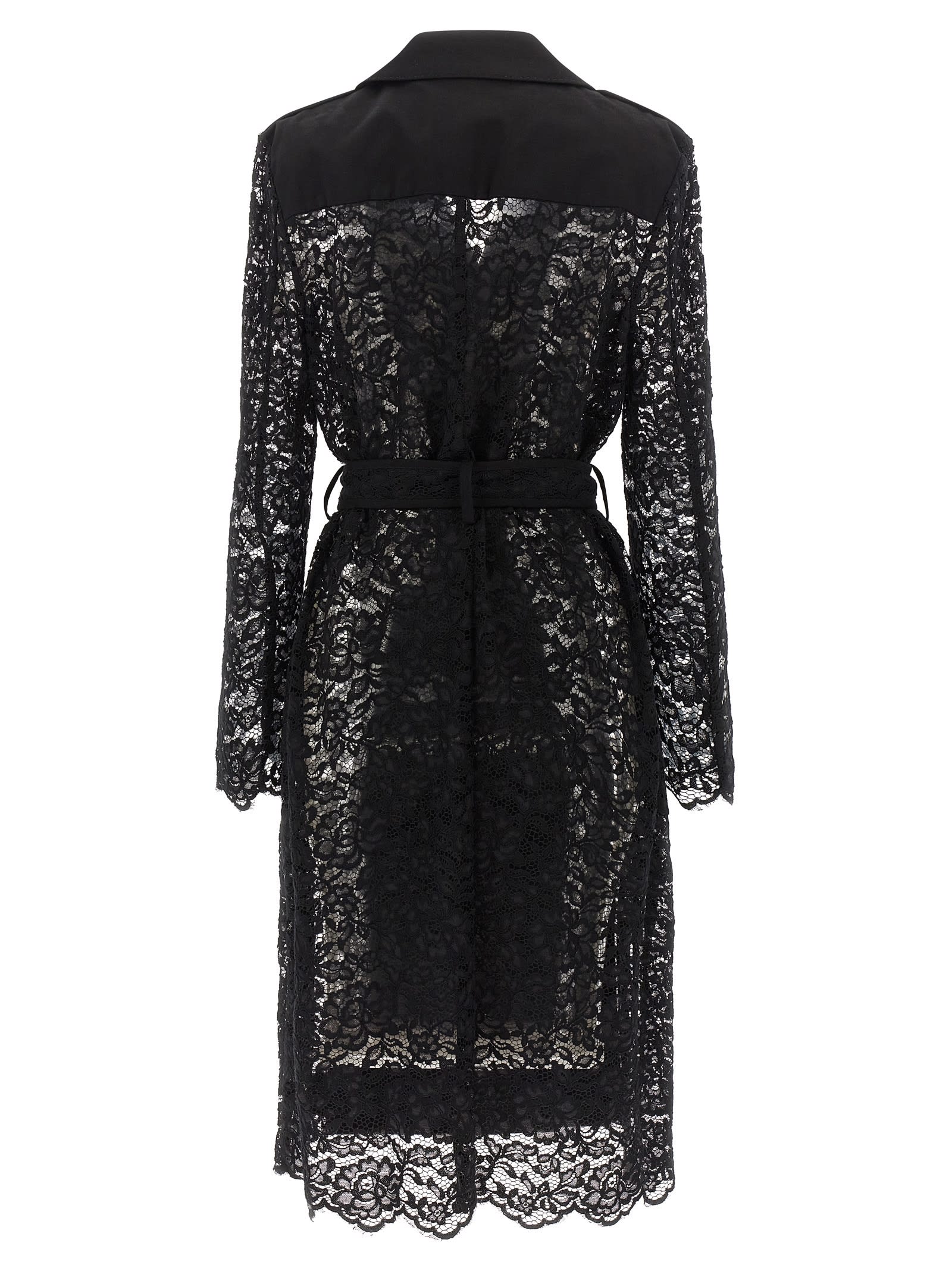 L'agence Amata Belted Lace Trench Coat In Black