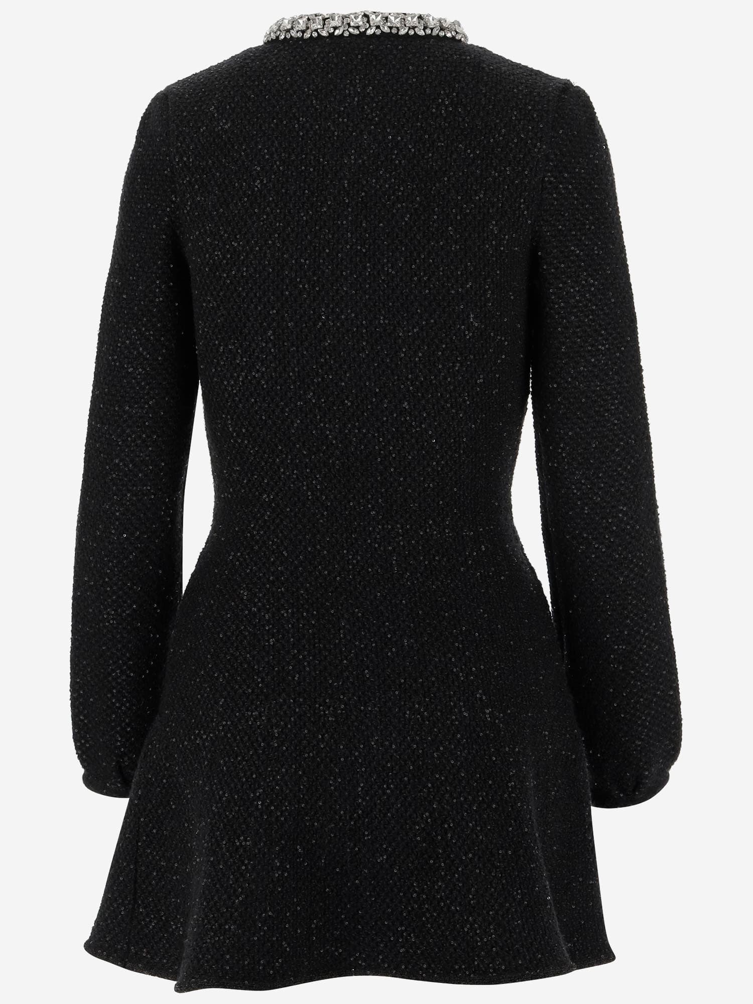 SELF-PORTRAIT COTTON BLEND KNIT MINI DRESS WITH MICRO SEQUINS