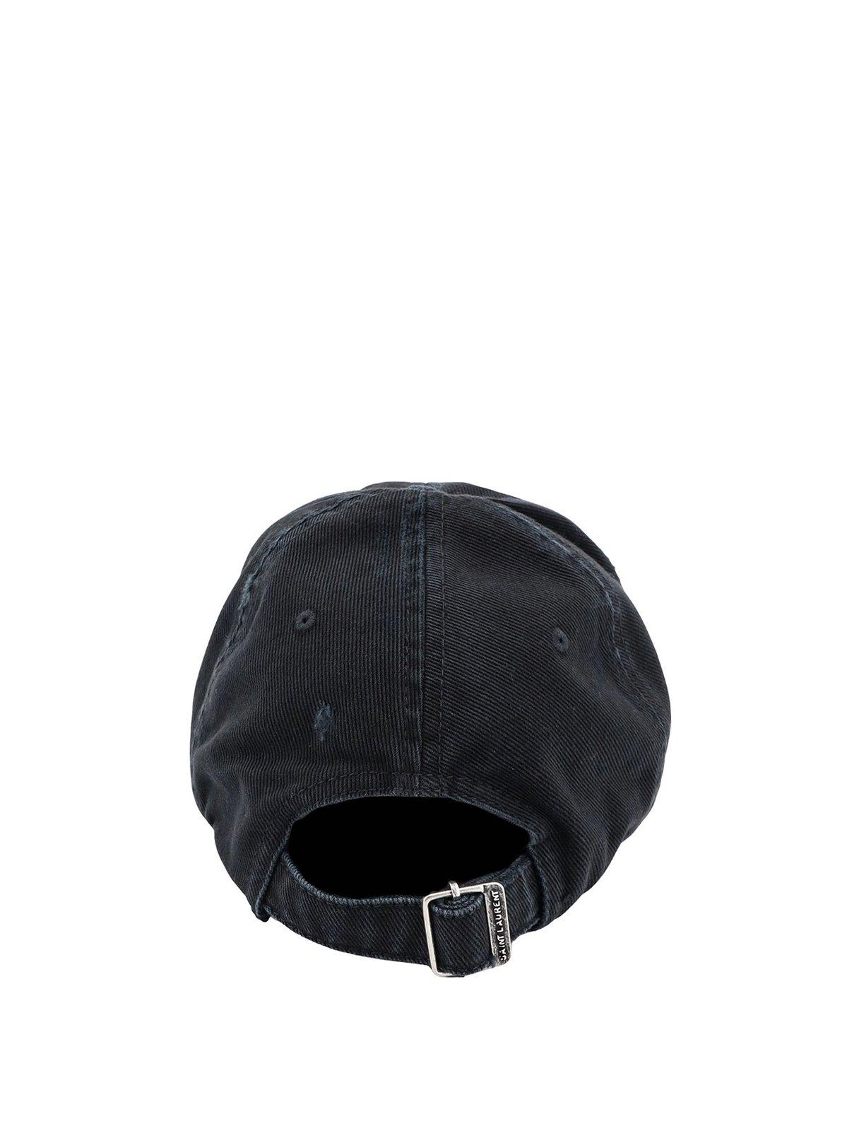 Shop Saint Laurent Washed Denim Baseball Cap In Black