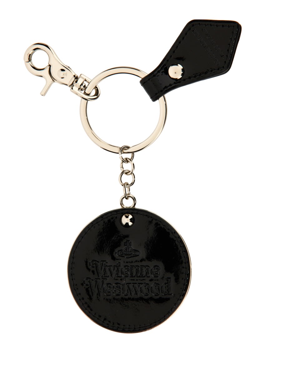 Vivienne Westwood Leather "orb" Keychain In Black