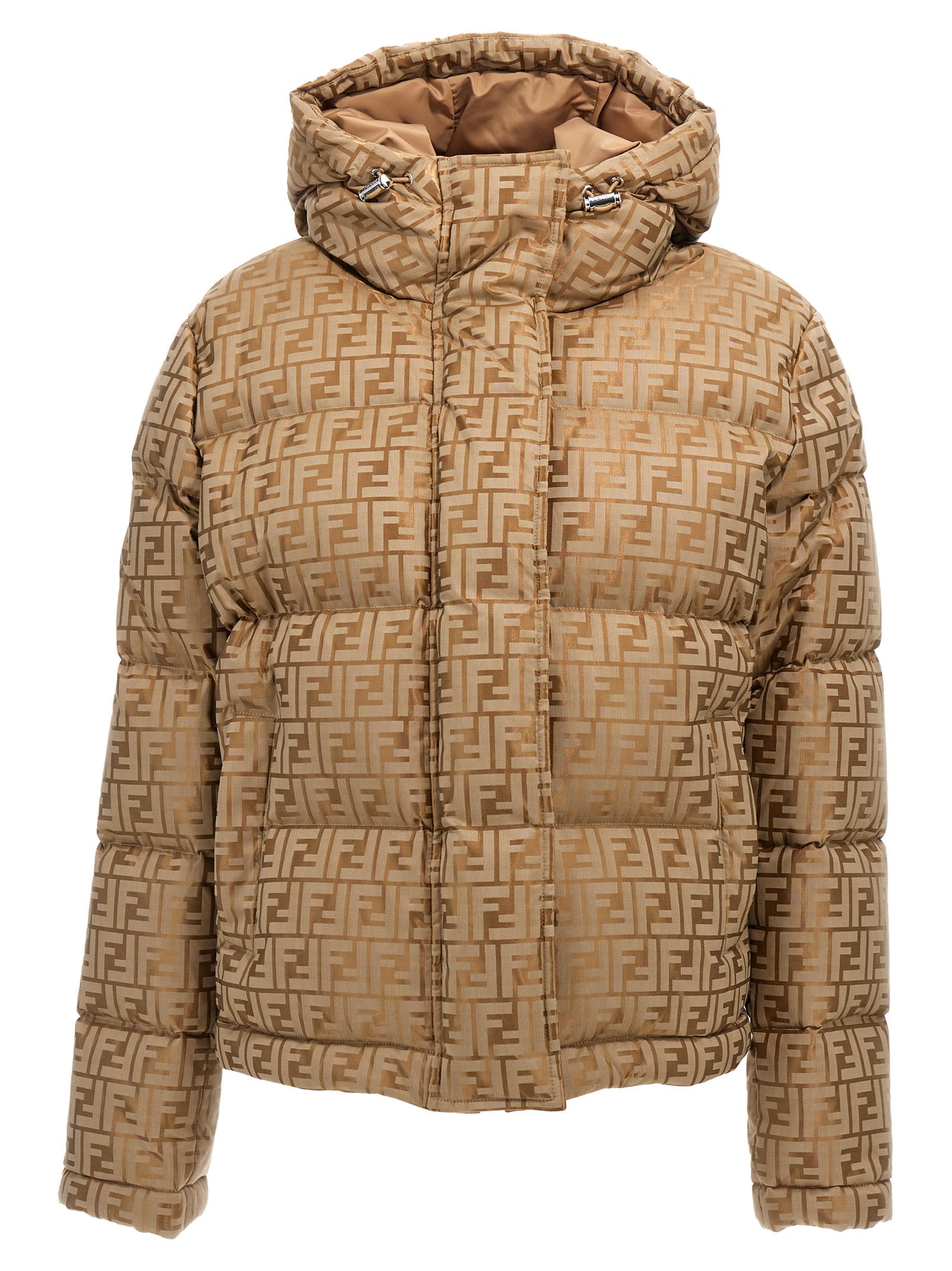 Shop Fendi Ff Down Jacket In Beige