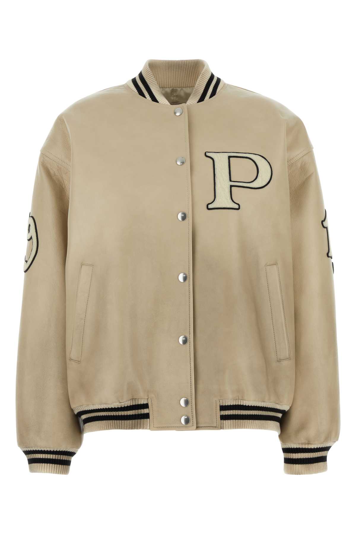 Shop Prada Ivory Leather Bomber Jacket In Avorio