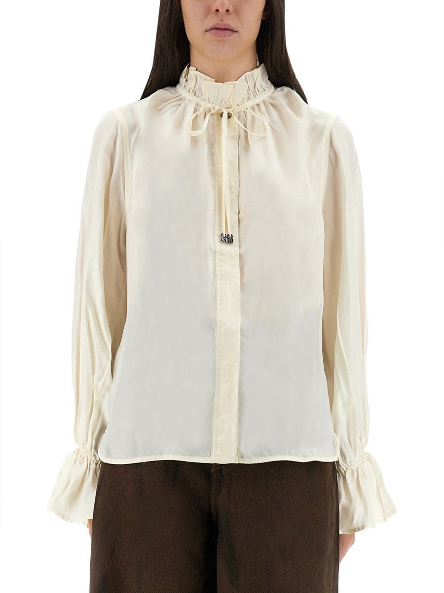 Ganni Shirt With Bow In White