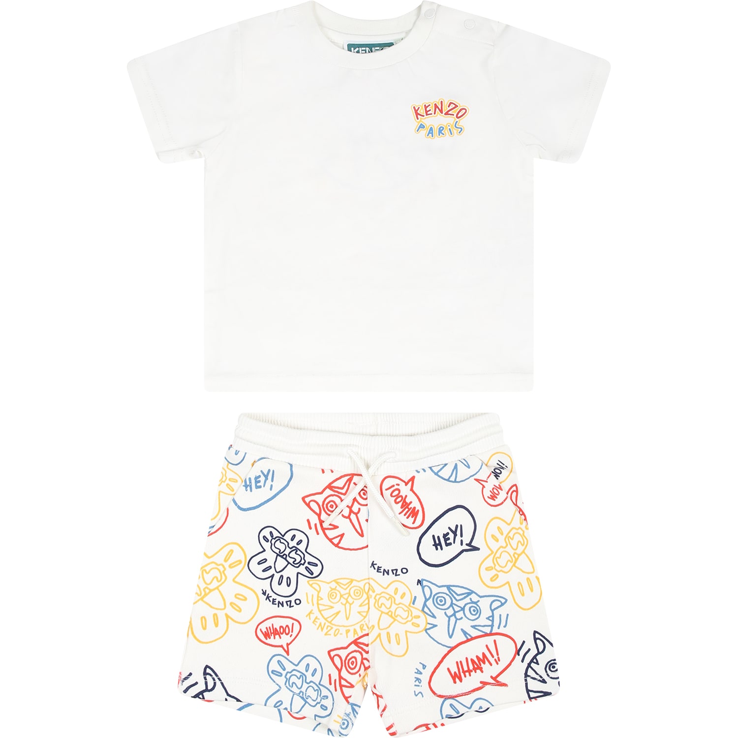 Shop Kenzo Ivory Suit For Baby Boy With Print And Logo
