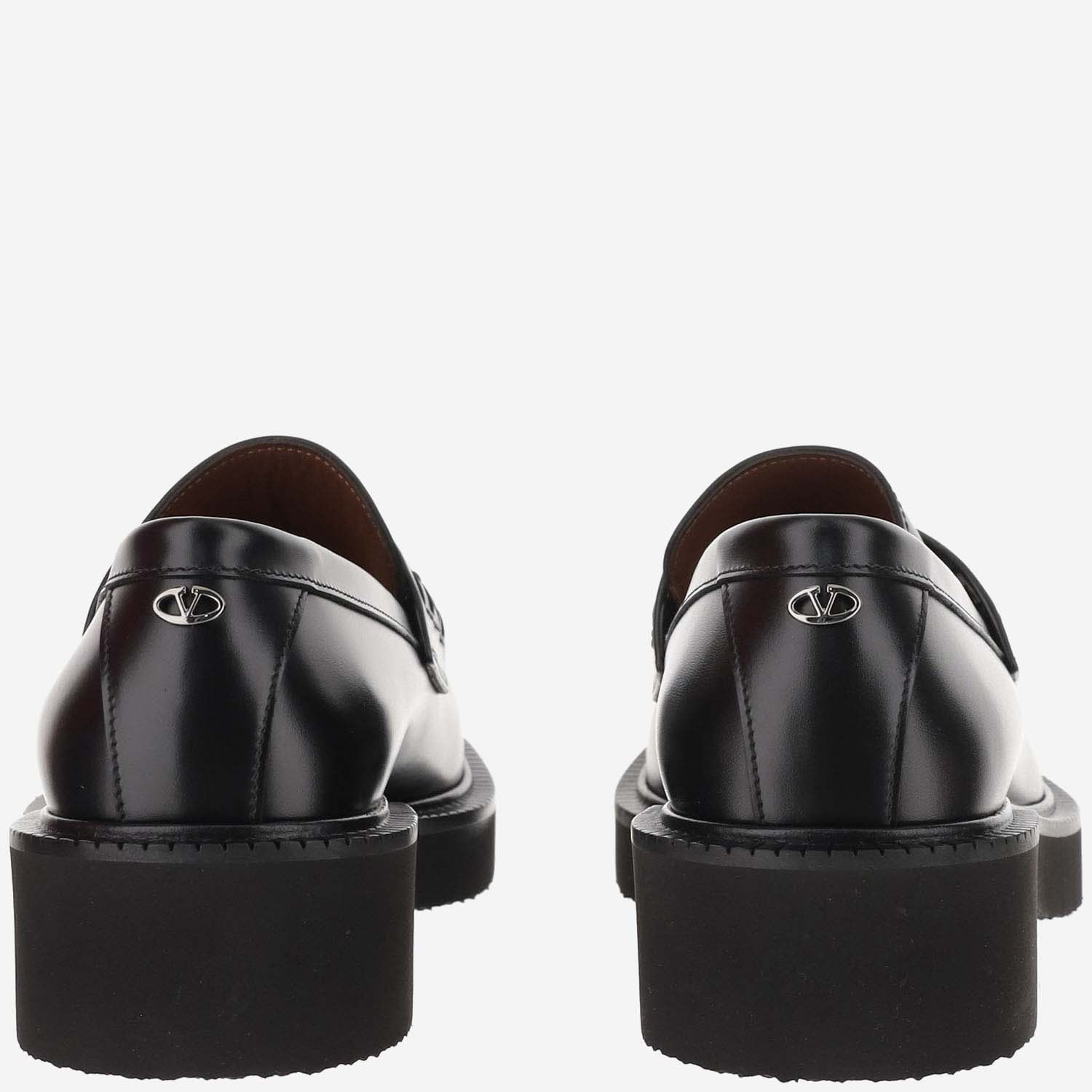 Shop Valentino Leather Loafers In Black