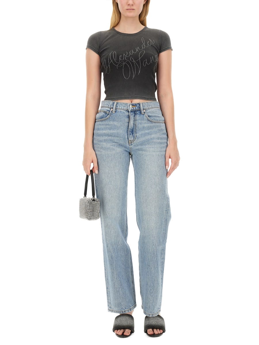 Alexander Wang Rhinestone Logo T-shirt In Grey