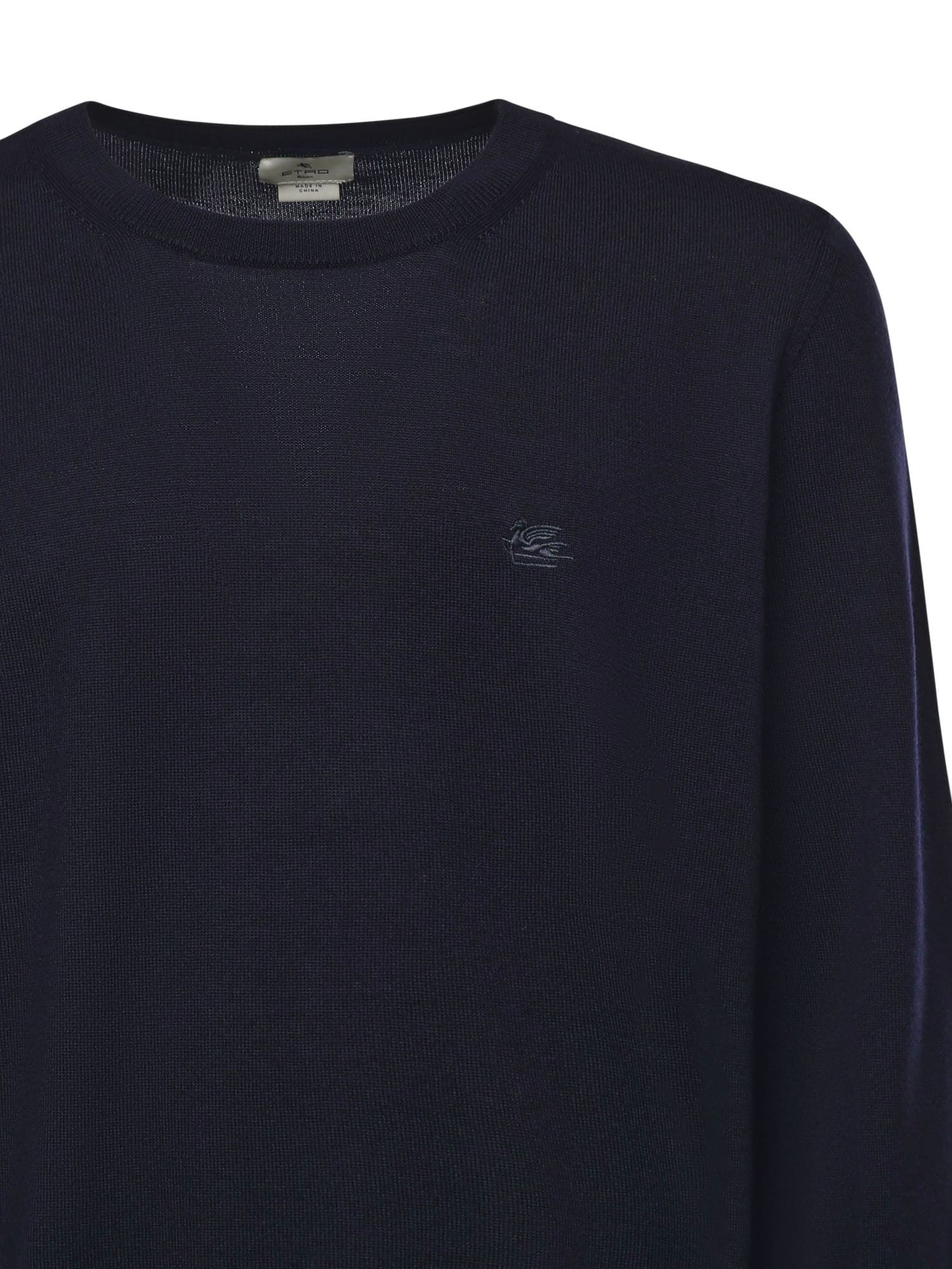 Etro Wool Sweater With Embroidered Monogram In Black