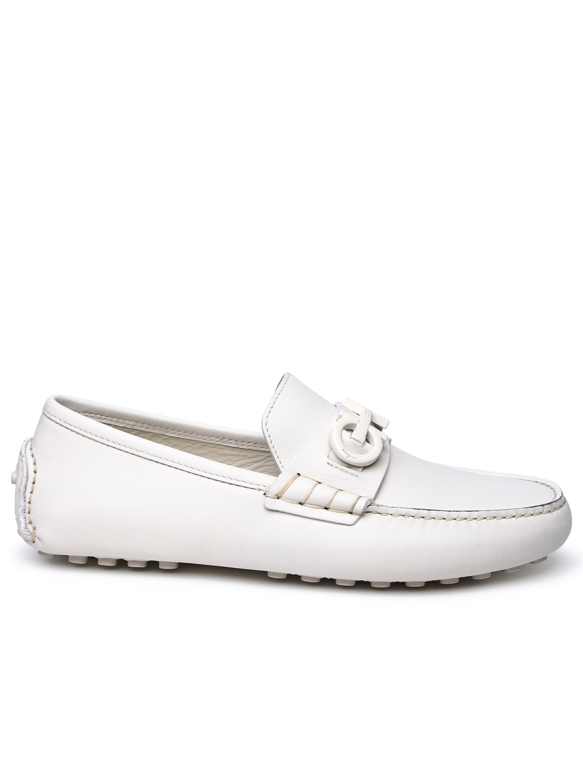 Shop Ferragamo White Leather Loafers