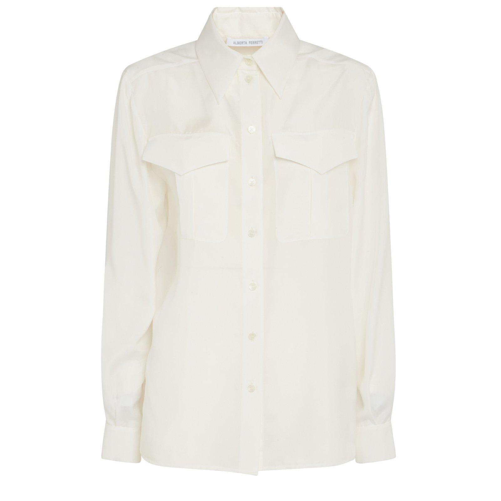 Shop Alberta Ferretti Patched Pocket Regular Plain Shirt In White