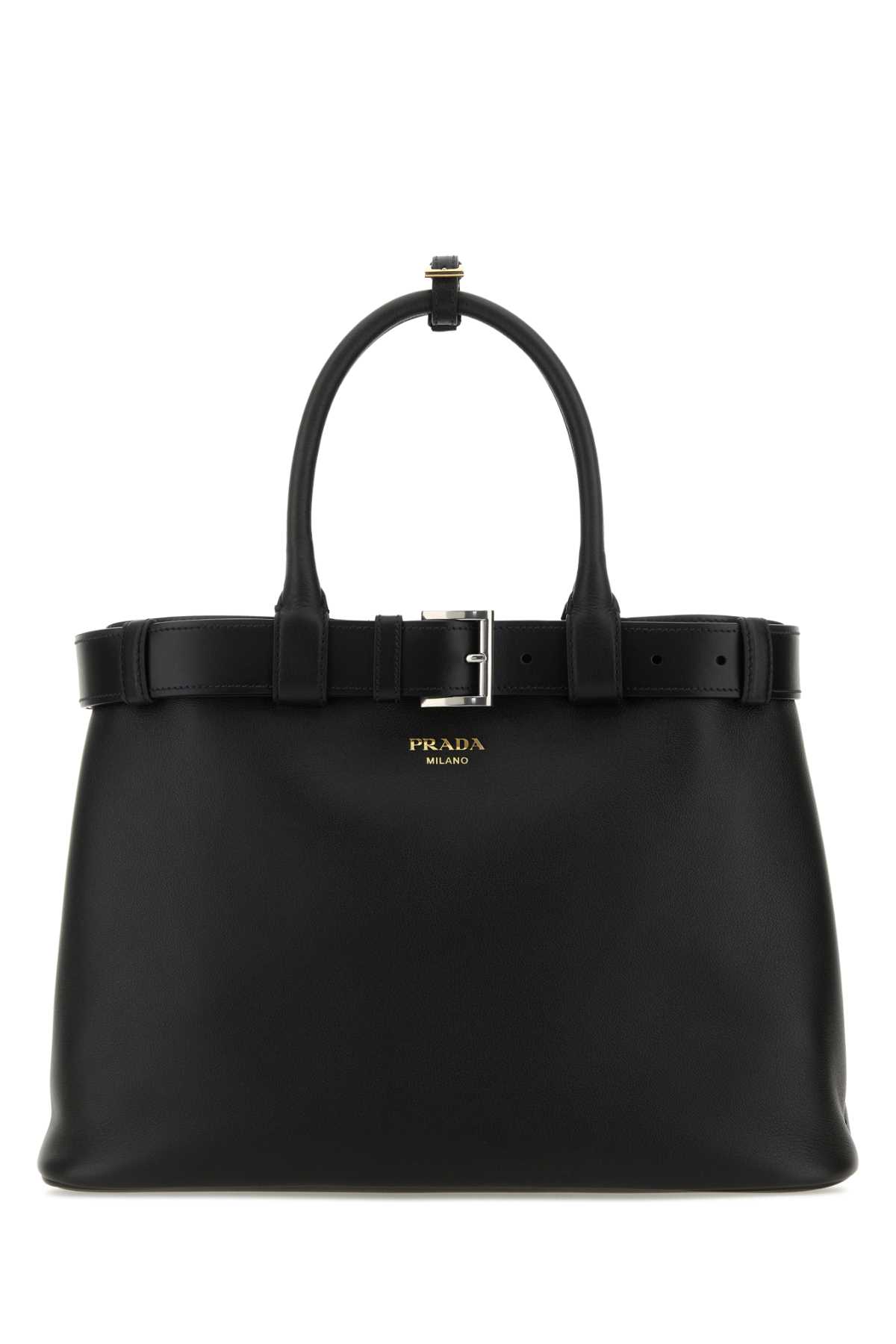 Black Leather Prada Buckle Large Handbag