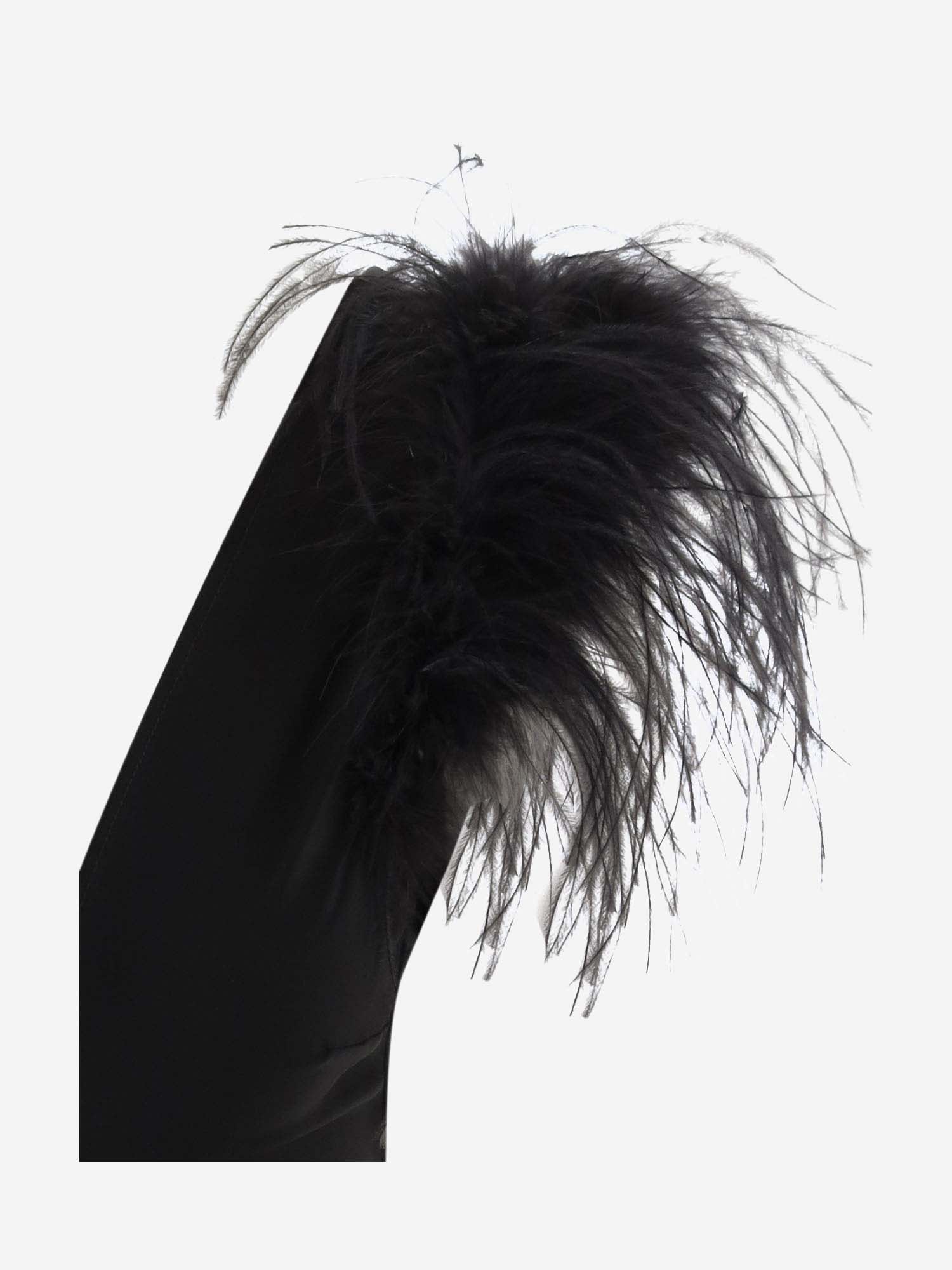 Shop Pinko Stretch Nylon Bodysuit With Feathers In Black