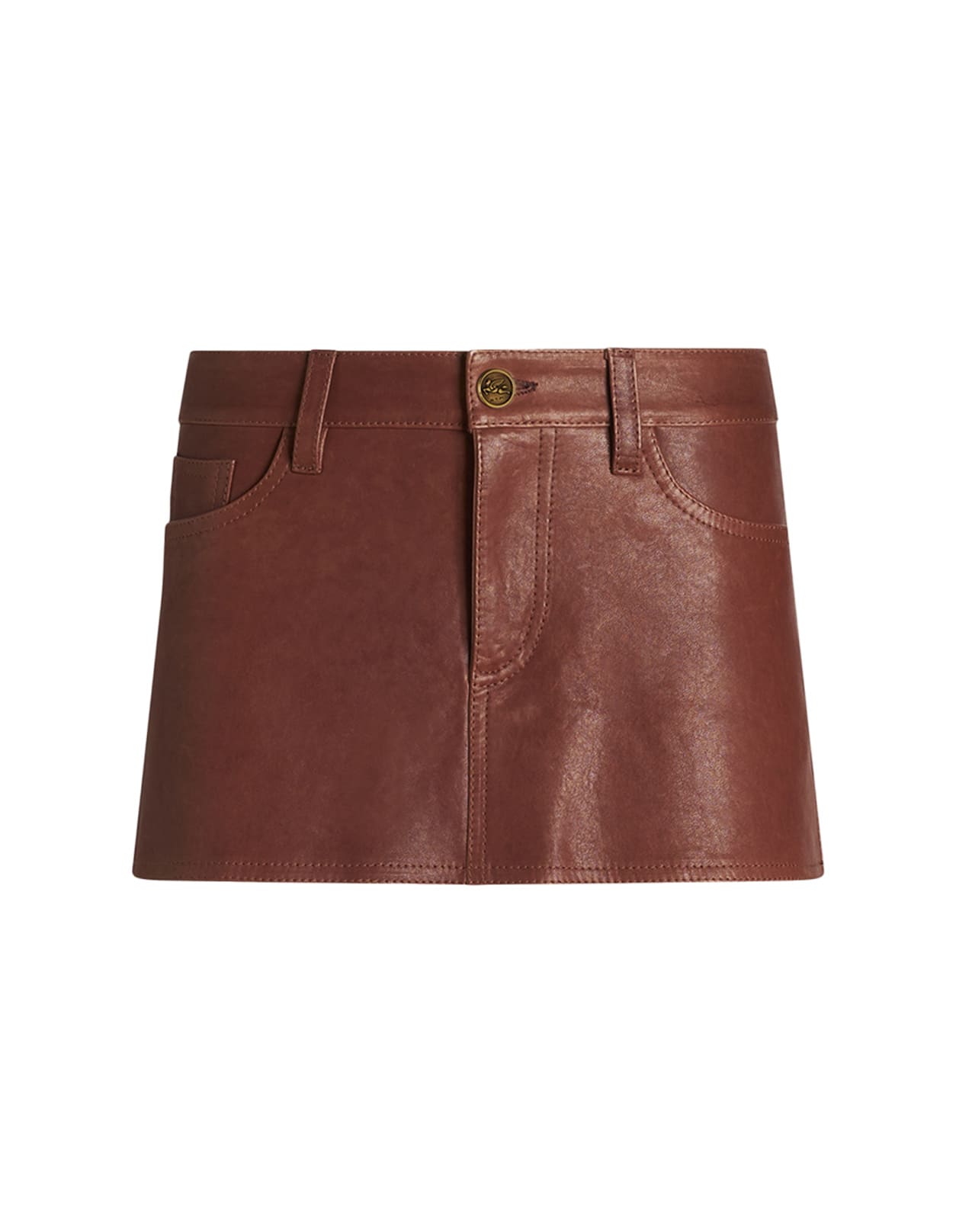 Shop Etro Brown Nappa Mini Skirt