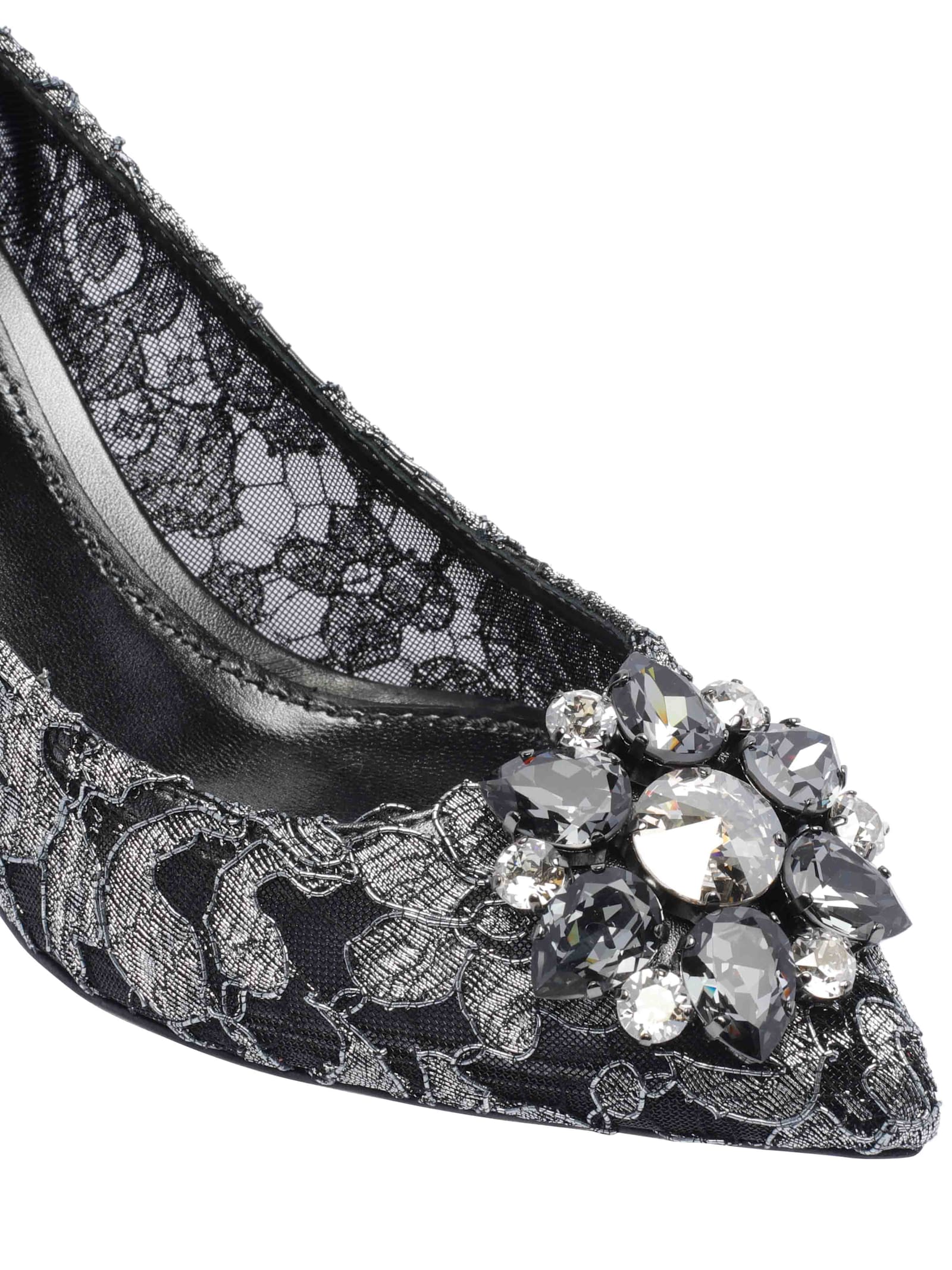 Dolce & Gabbana Bellucci 60 Lurex Lace Pumps With Brooch Detail In Grey