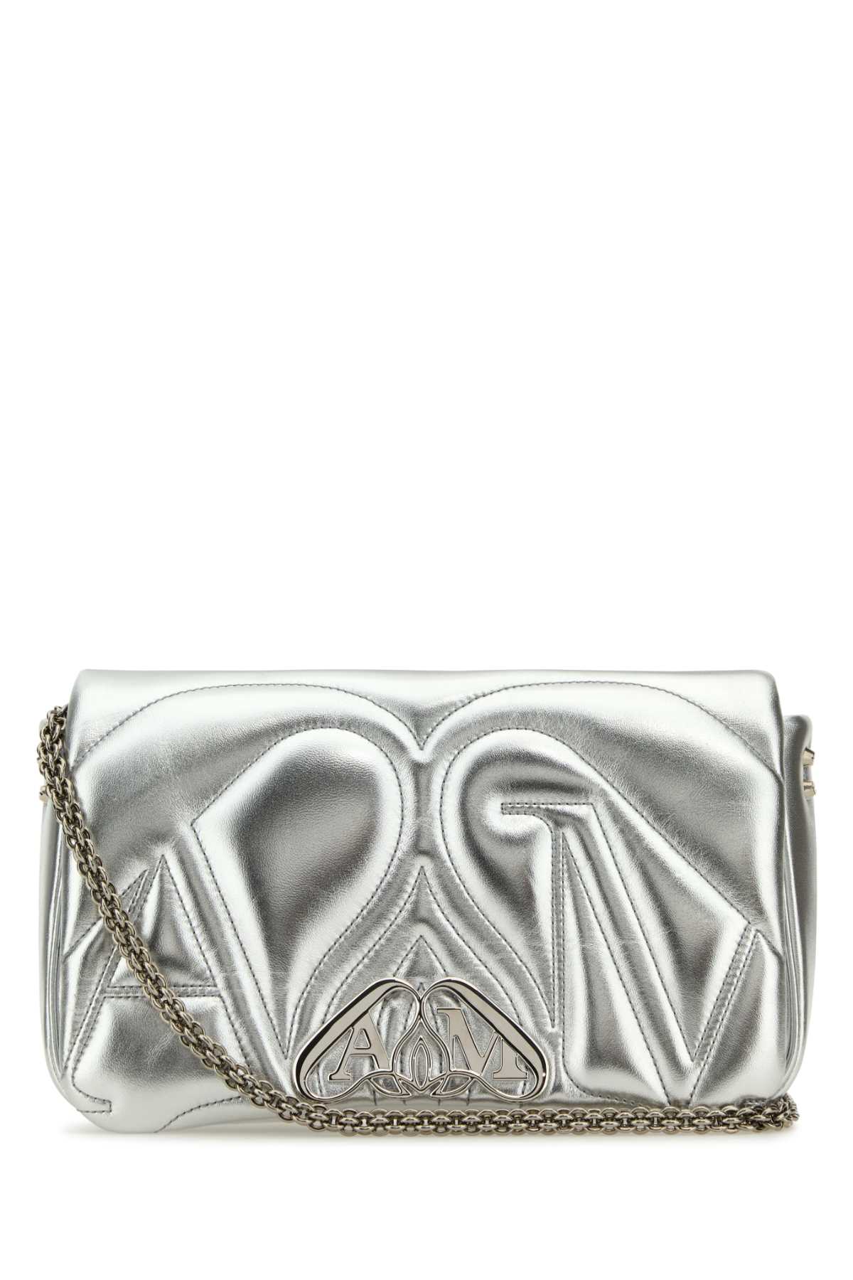 Silver Leather Small Seal Shoulder Bag