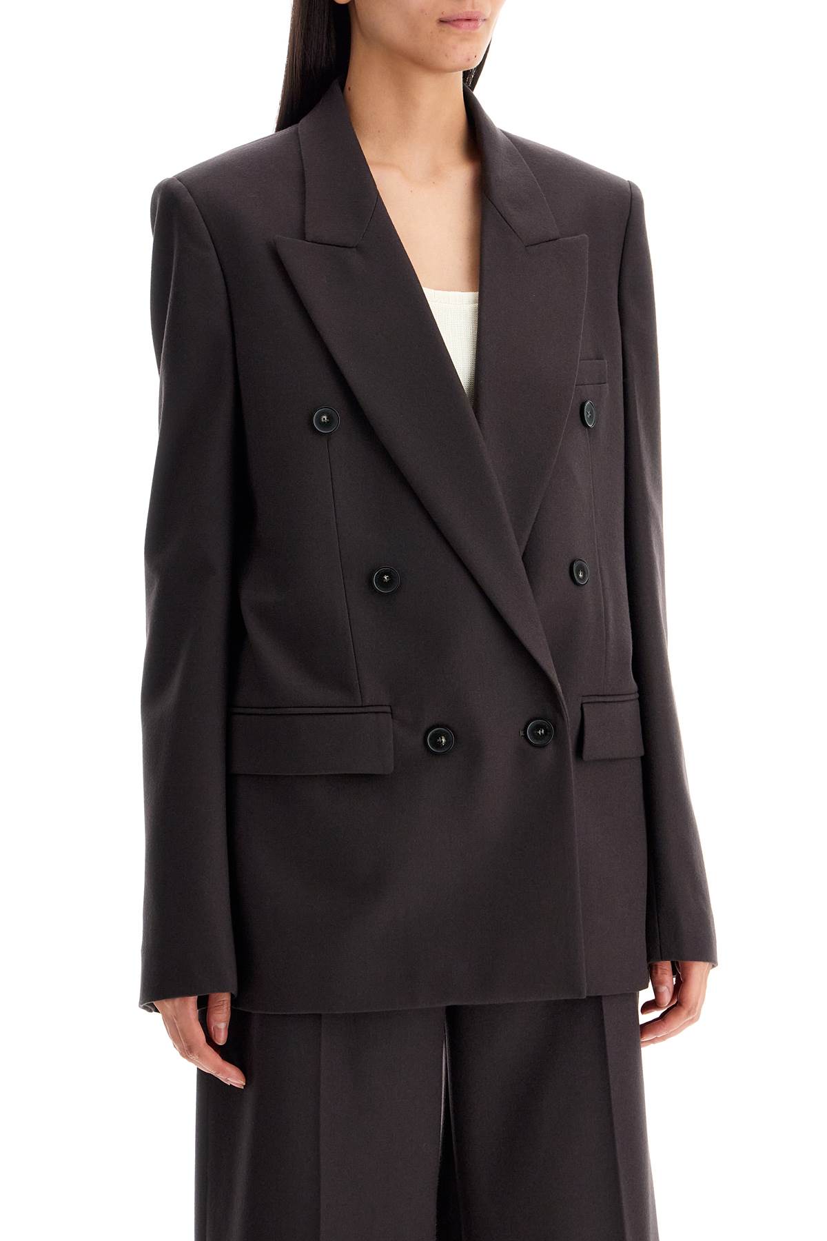 Shop Stella Mccartney Double-breasted Wool Blazer In Cioccolato