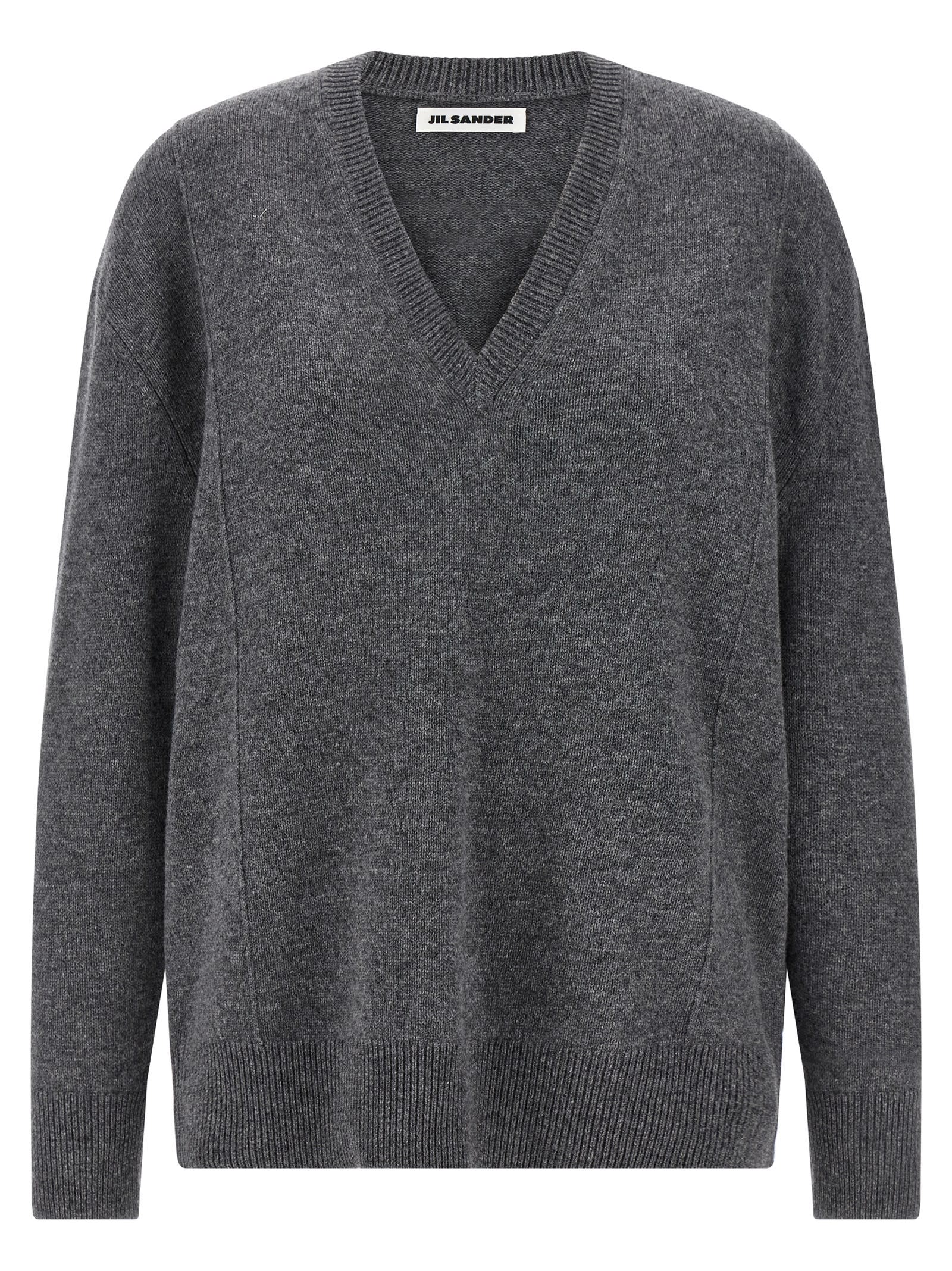 Jil Sander V-neck Long Sleeve Cashmere Knit Sweater In Gray