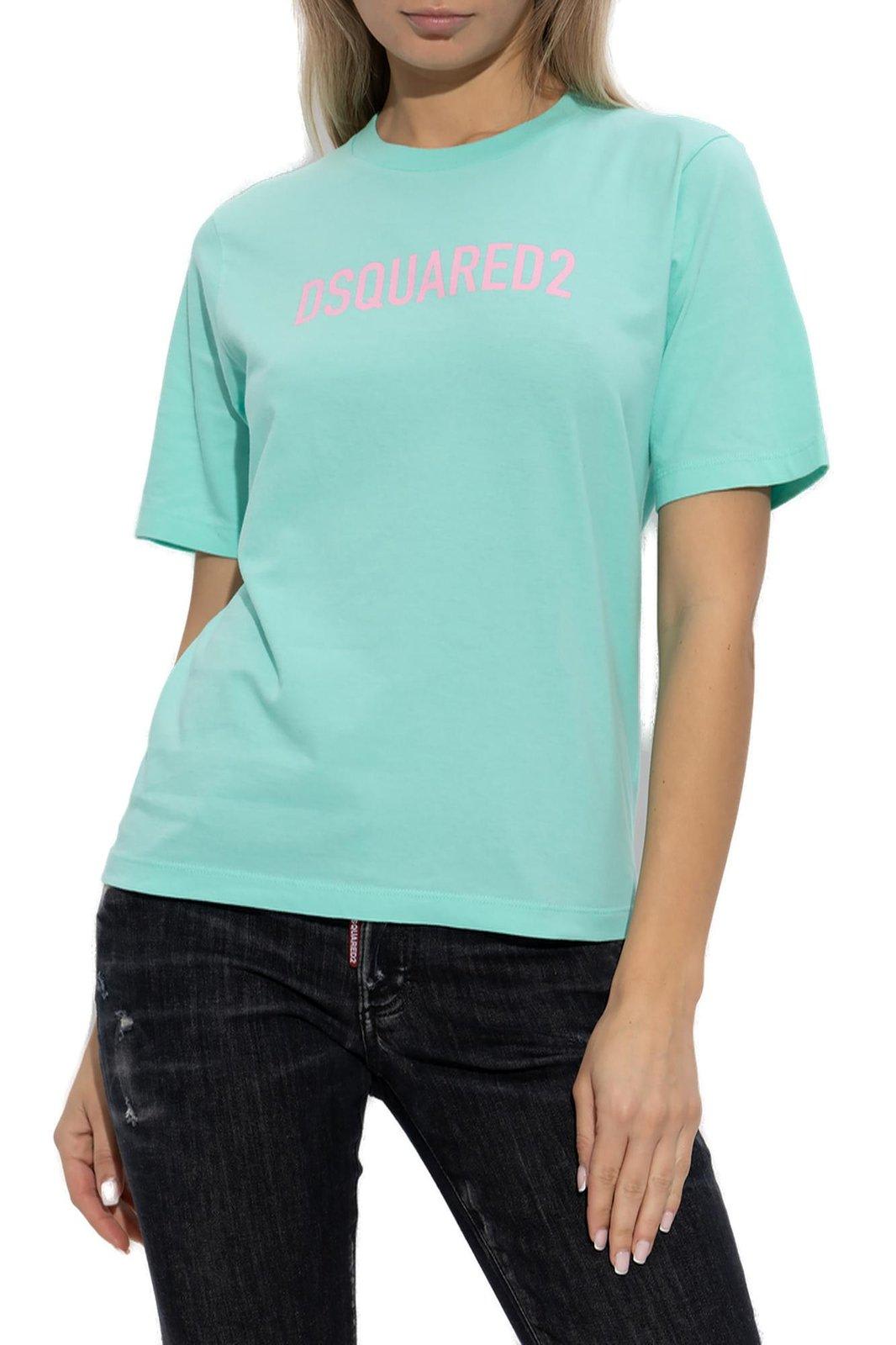 Shop Dsquared2 Logo Printed Crewneck T-shirt In Clear Blue
