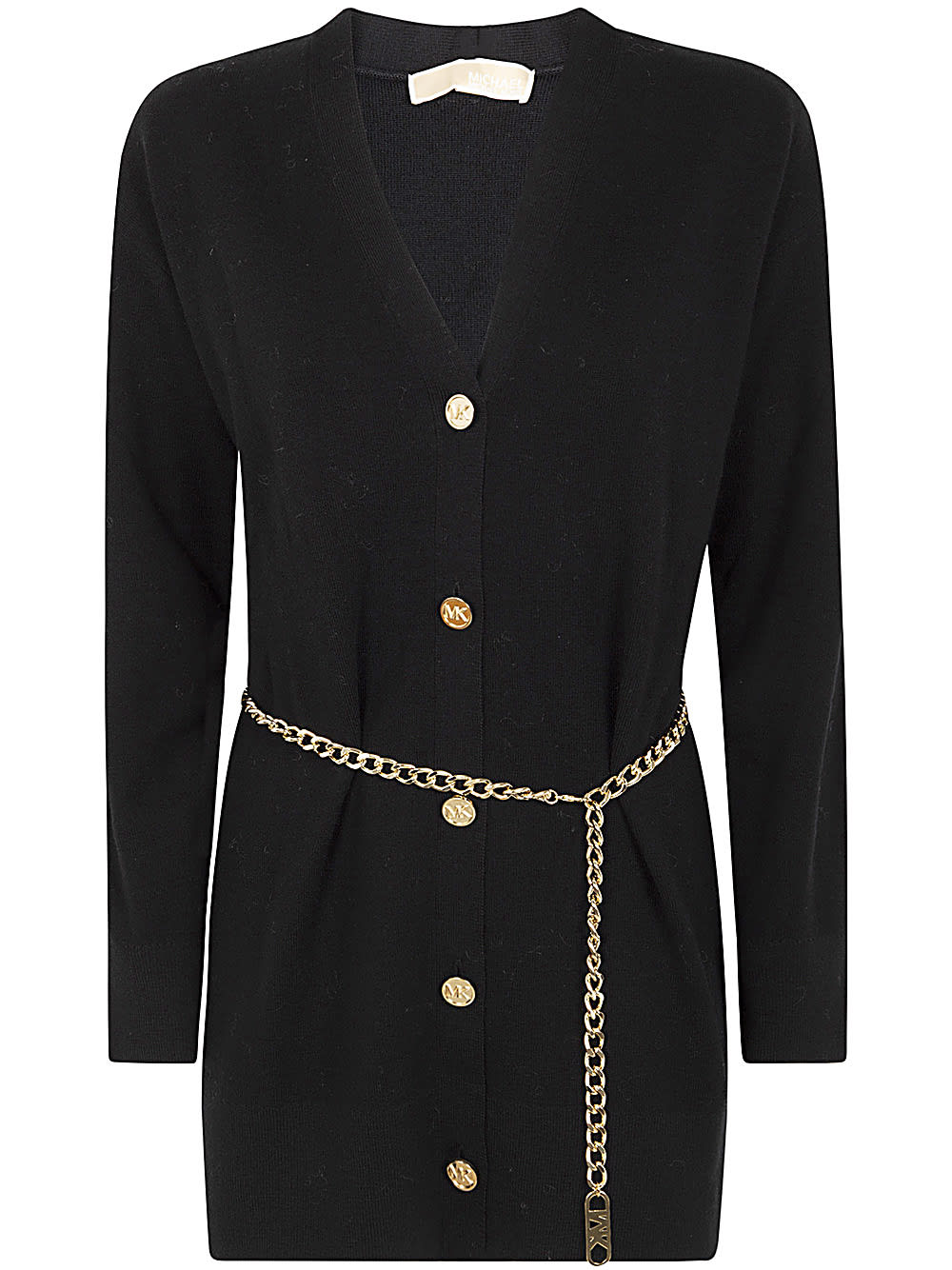 Shop Michael Michael Kors Empire Chain Belt Cardigan In Black