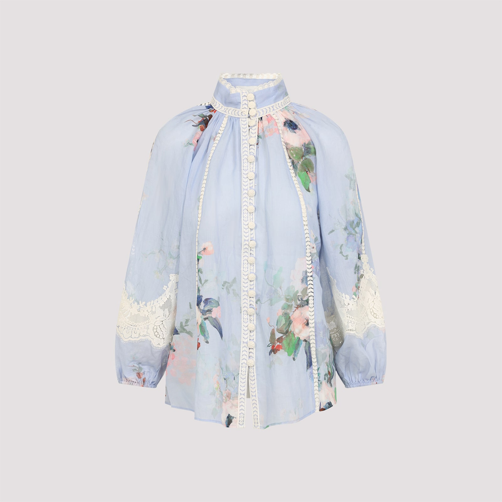 Zimmermann Everley Linen Blouse In Ltblwcfl Light Blue Watercolour Floral
