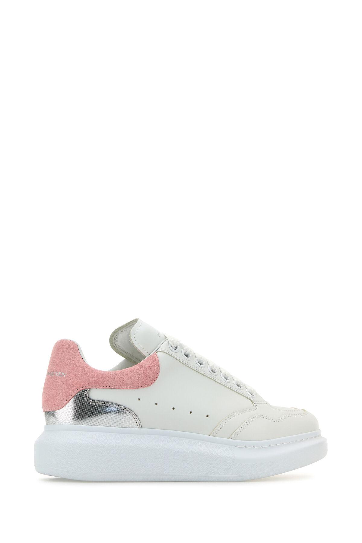 Shop Alexander Mcqueen White Leather Sneakers With Pink Suede Heel