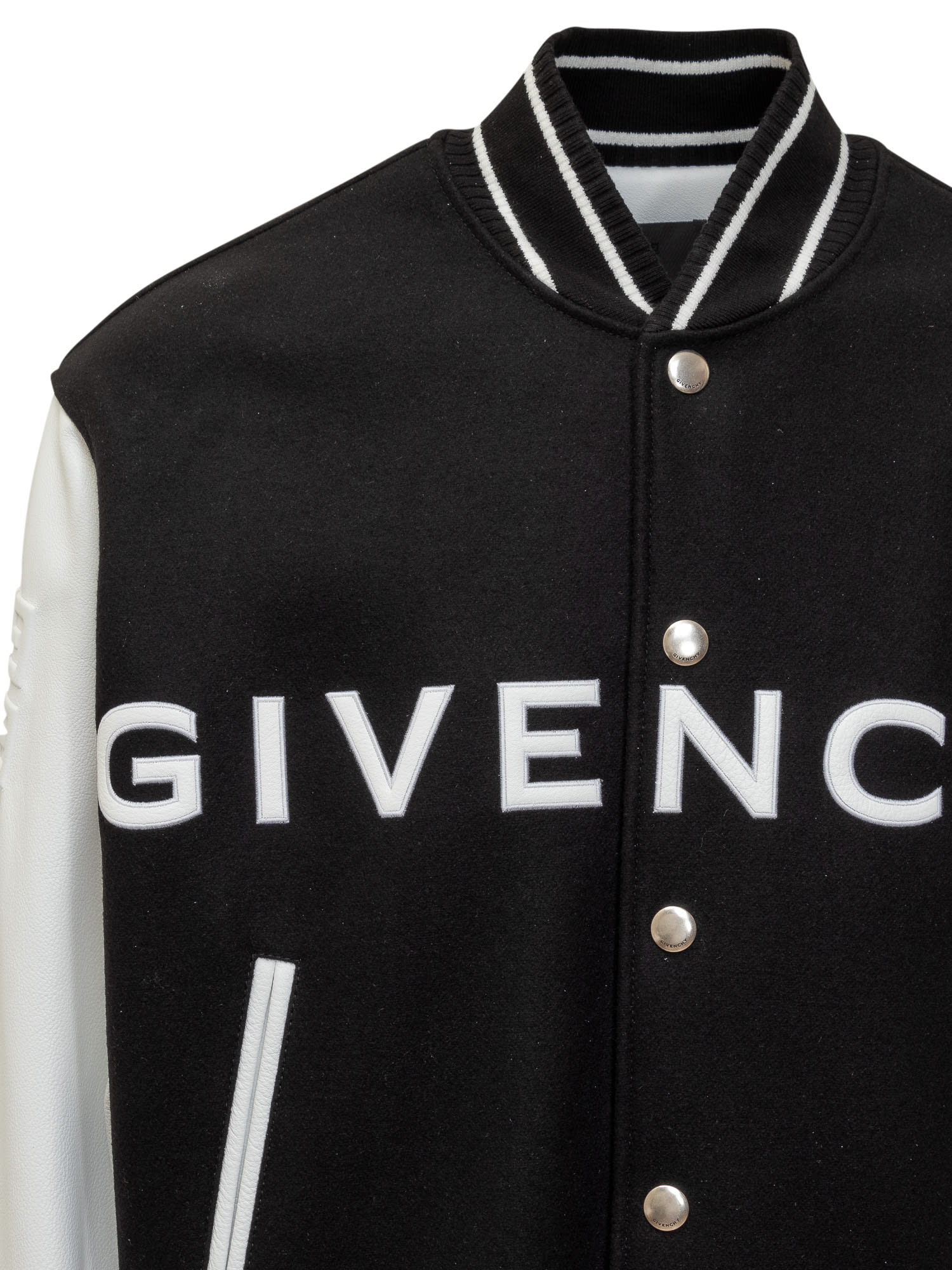 Shop Givenchy Wool And Leather Bomber Jacket In Black/white