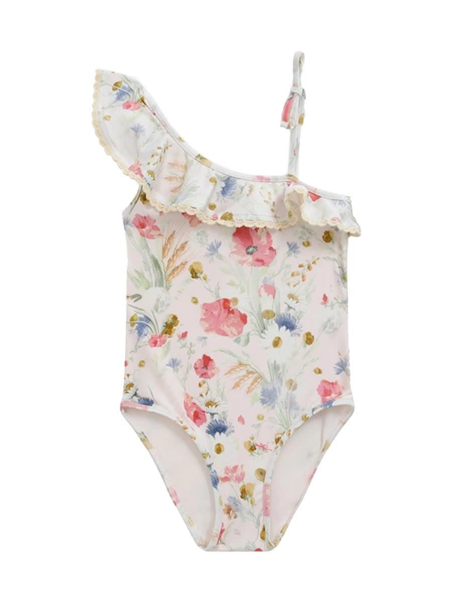 Zimmermann Lucky Kids Frill Swimsuit In White