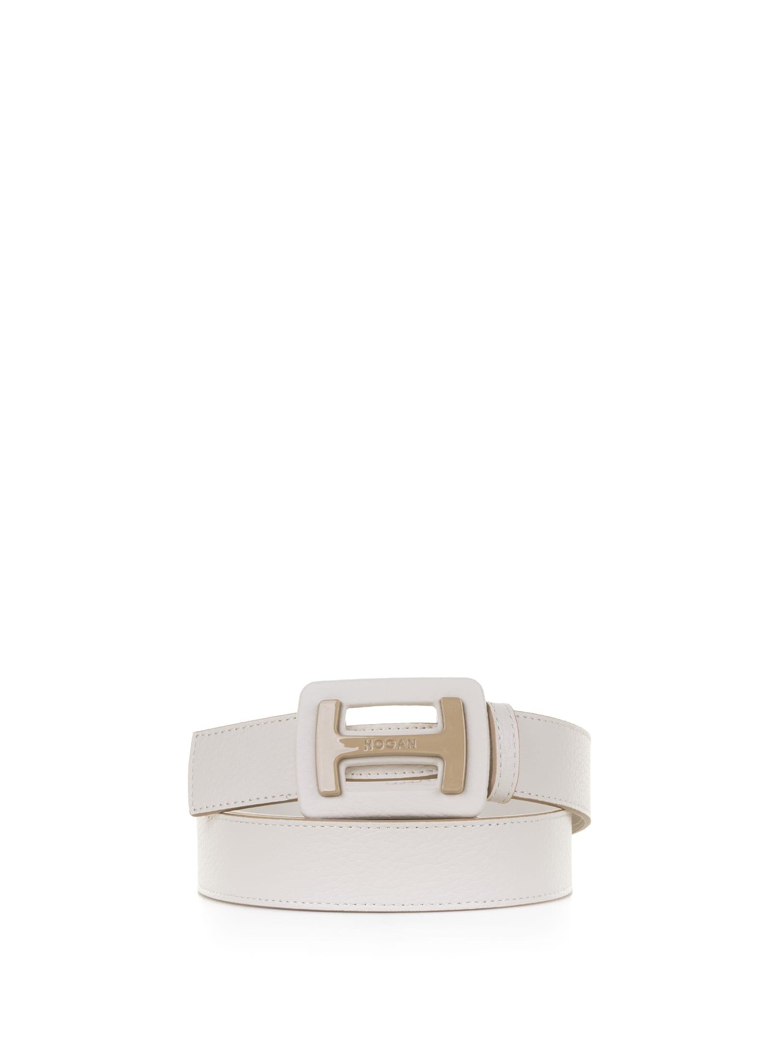 Hogan White Leather Belt With Logo In Bianco Marmo