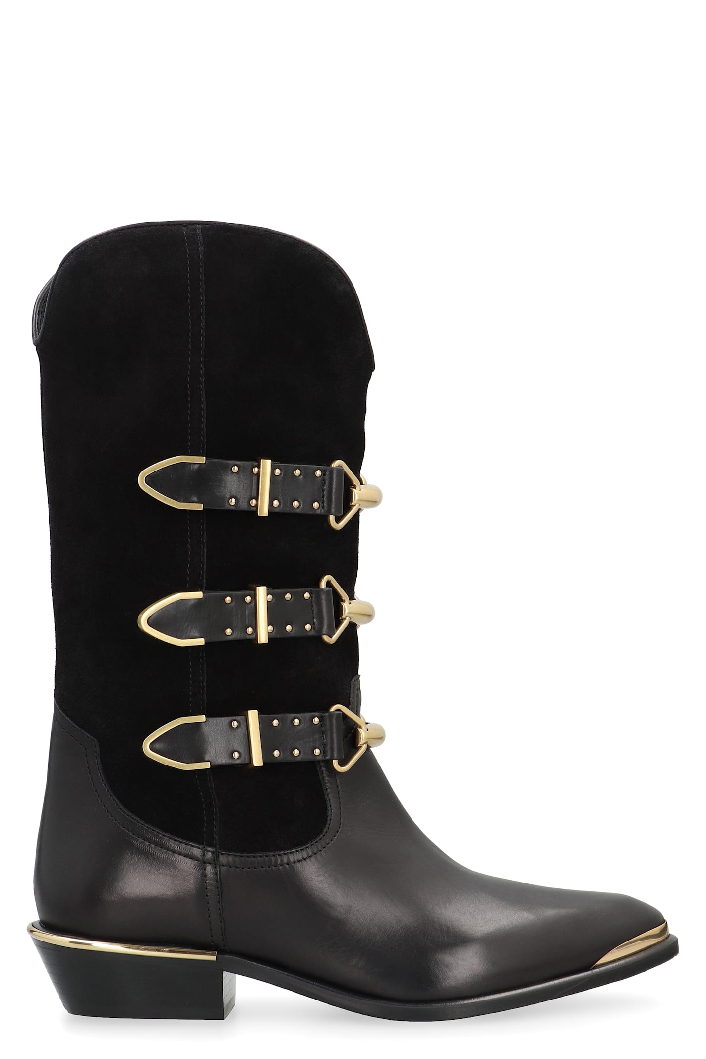 Isabel Marant Mexia Studded Leather And Suede Knee Boots In Black