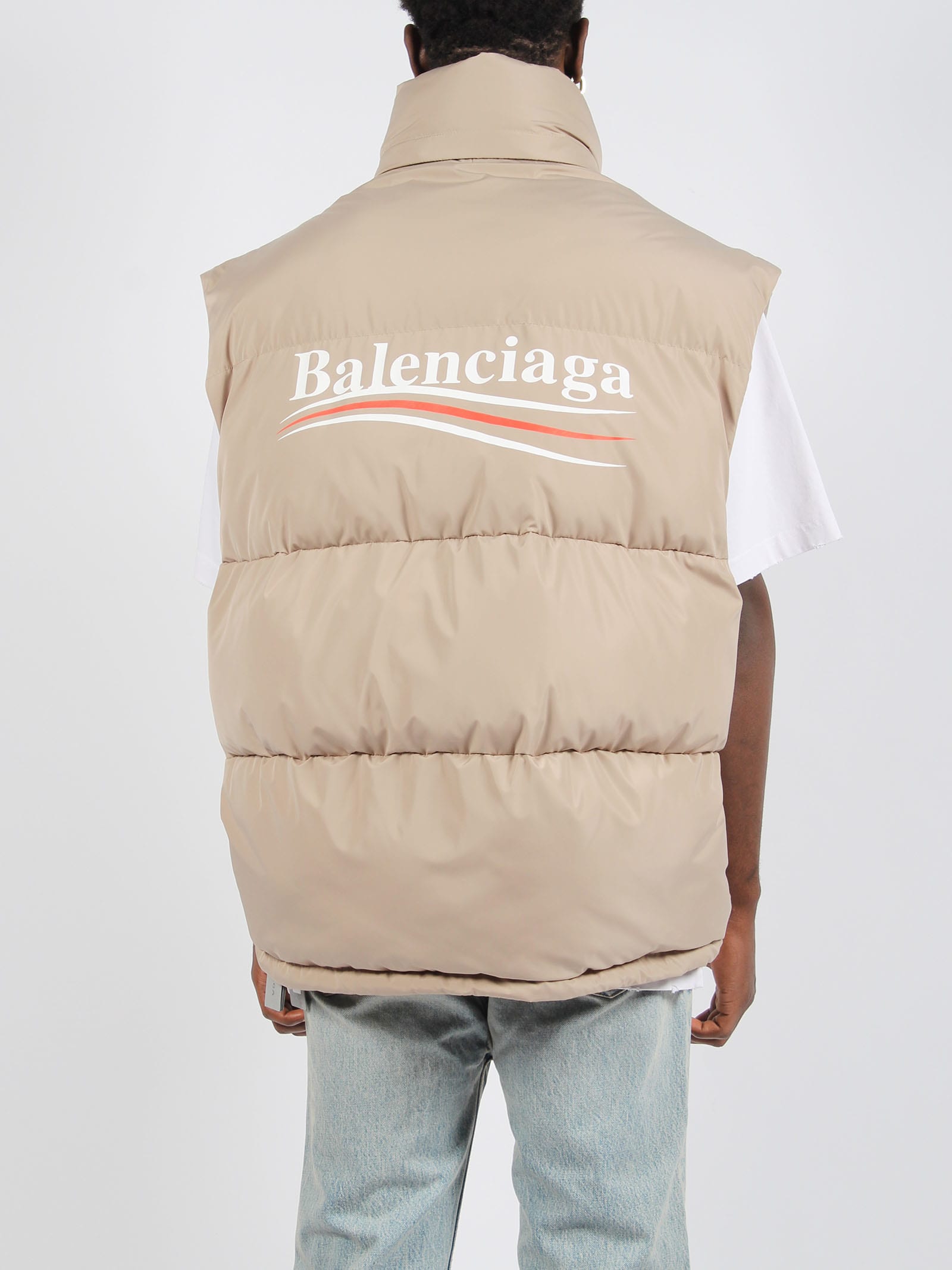 Shop Balenciaga Puffer Cocoon Political Campaign Gilet In Nude & Neutrals