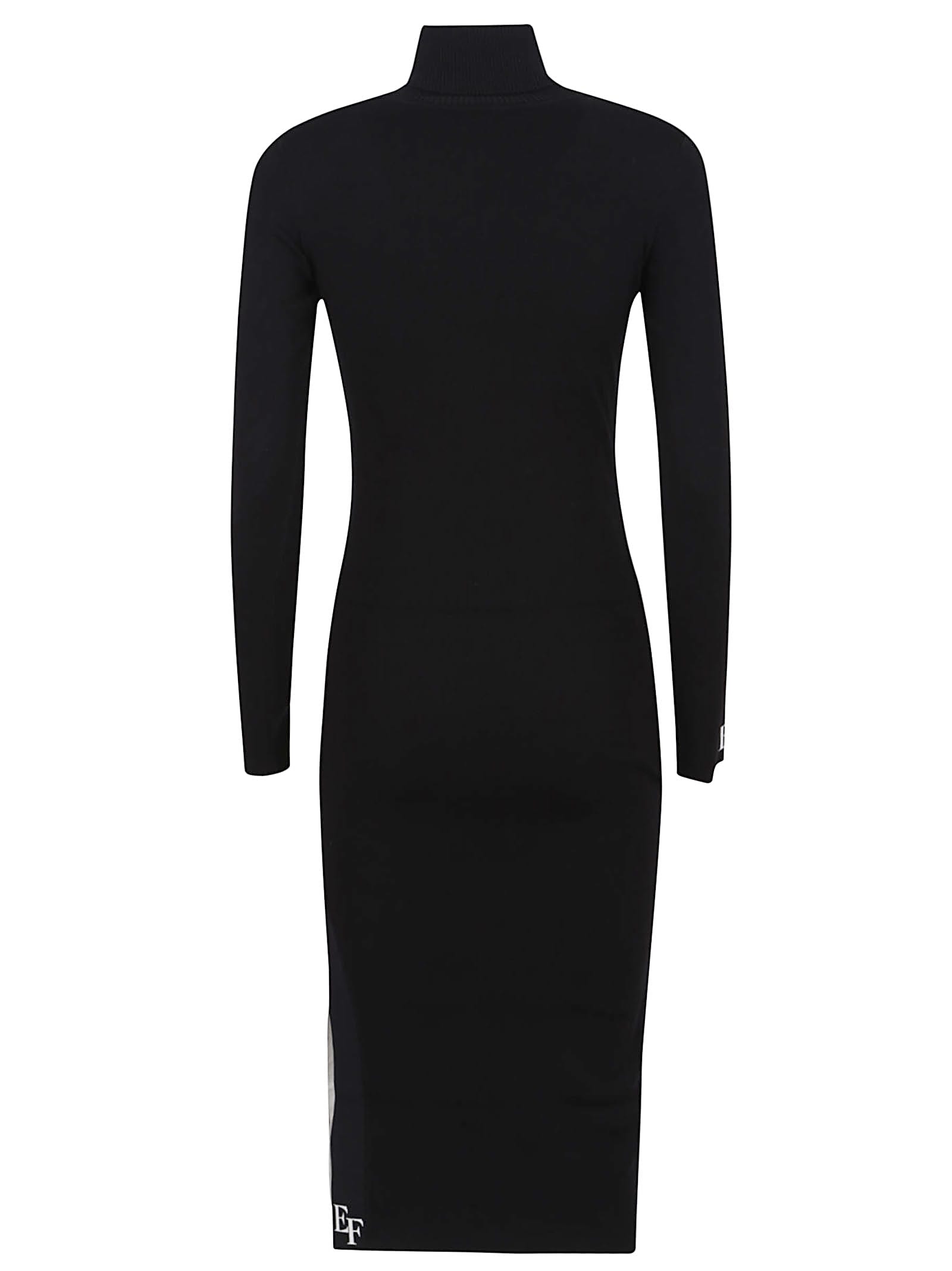 Elisabetta Franchi Sheath Knit Dress With High Neck And Logo Band In Black