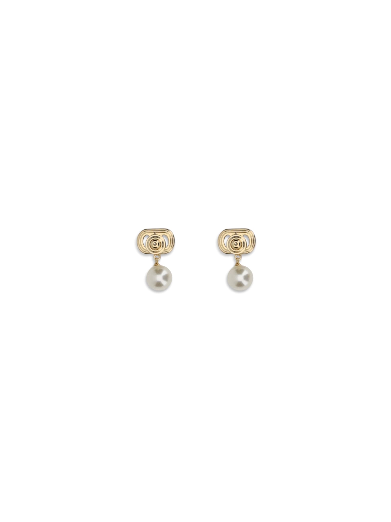 Valentino Ovalette Metal Earrings With Swarovski Pearls In Gold