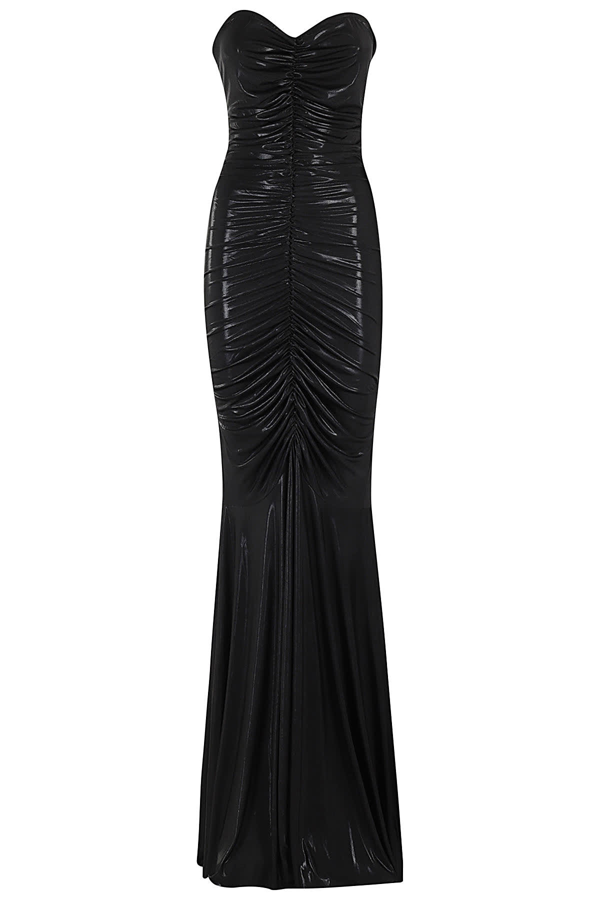 Strapless Shirred Front Fishtail Gown