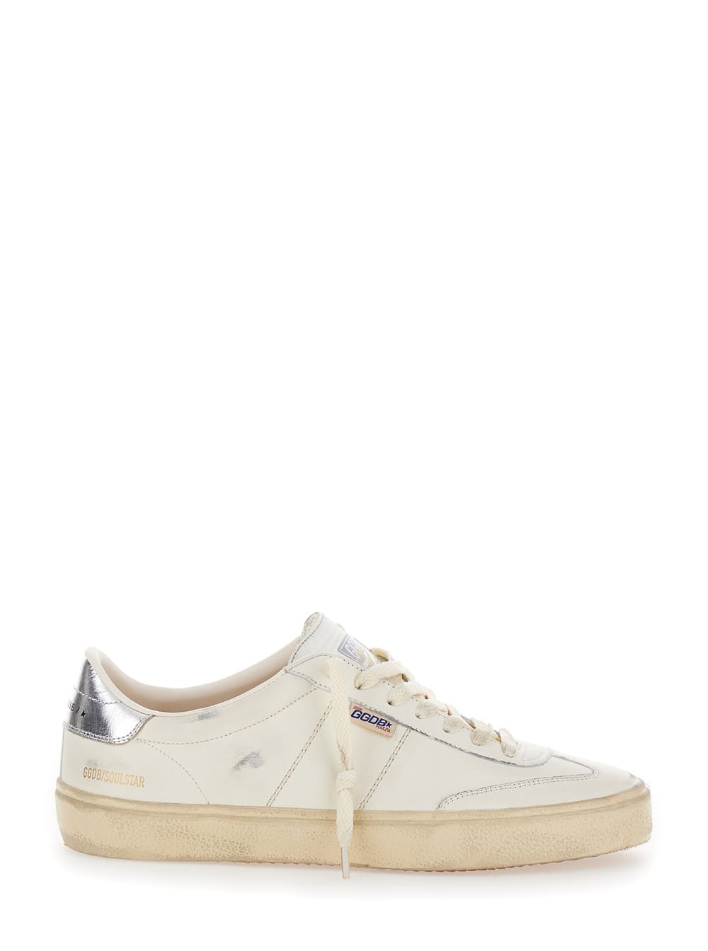 Shop Golden Goose Soul-star White Low Top Sneakers With Metallic Heel Tab In Leather Man
