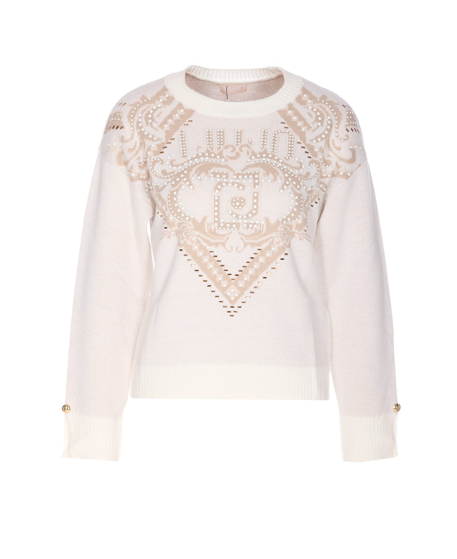 Liu •jo Pearl-embellished Graphic Top In Neutral