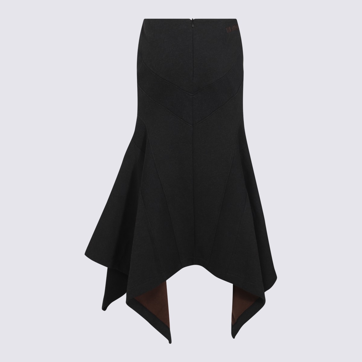 Attico Grey Midi Skirt With Logo Lettering And Handkerchief Hem In Cotton Woman In Black