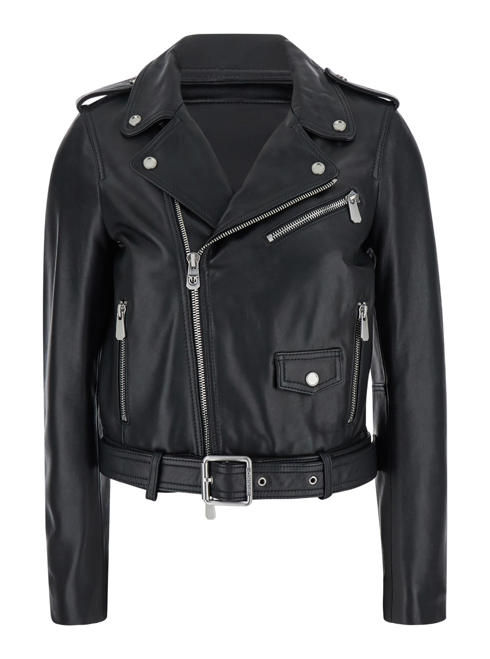 Shop Pinko Costa Rica Black Biker Jacket In Leather Woman