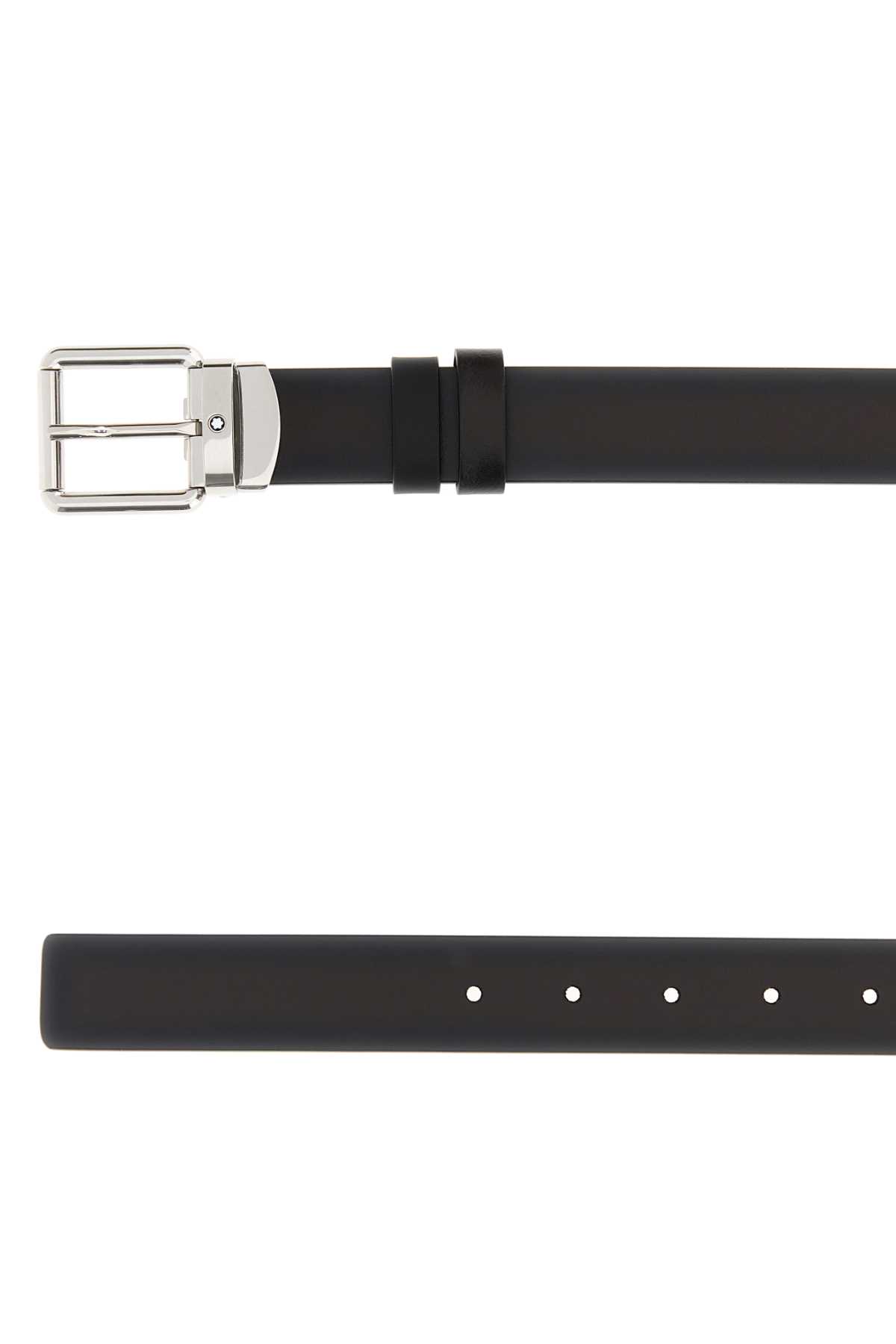 Montblanc Adjustable Reversible Leather Belt With Metal Buckle In Black